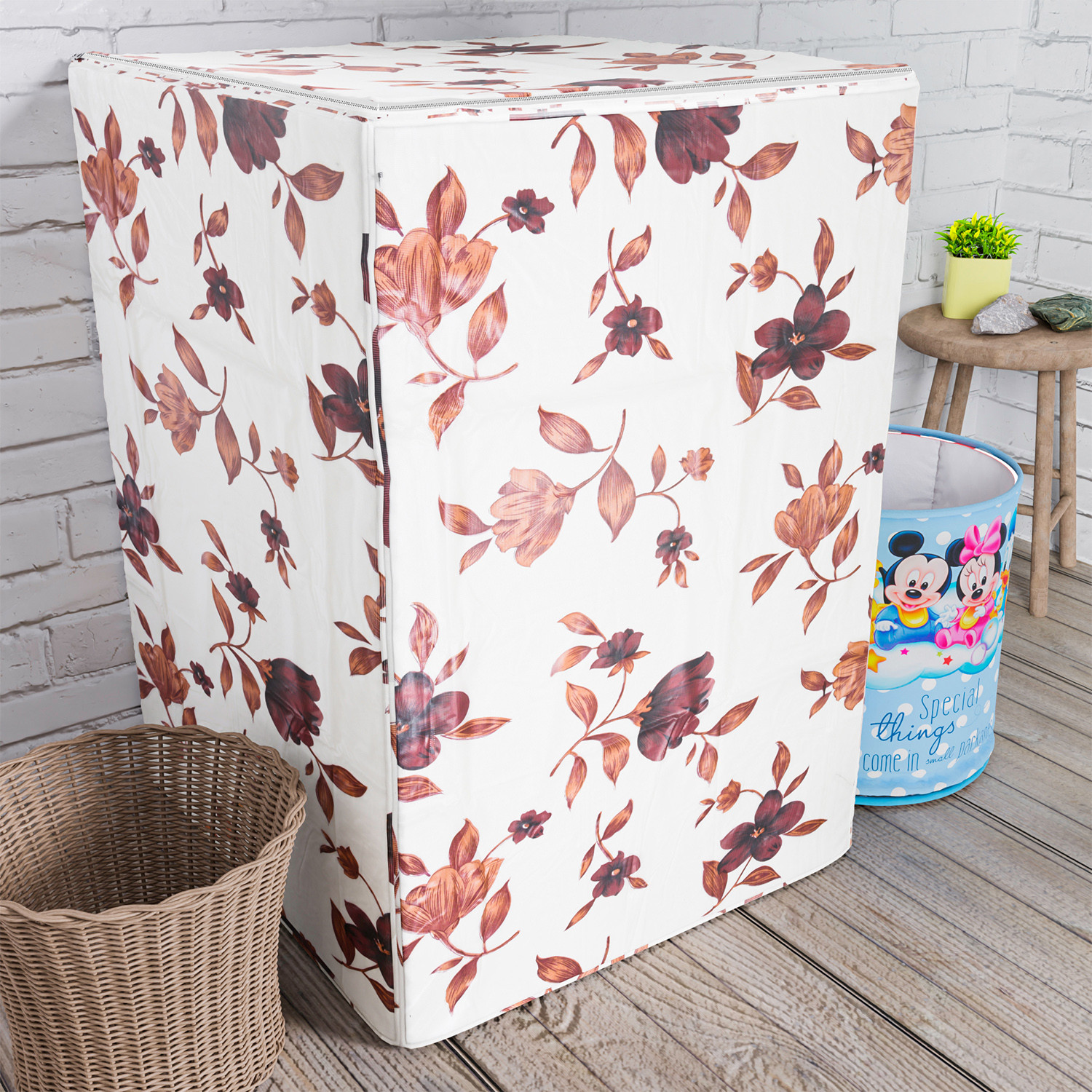 Kuber Industries Washing Machine Cover | Cream Printed Washing Machine Cover | Soft PVC | Top Load Fully-Automatic Washing Machine Cover | Cream