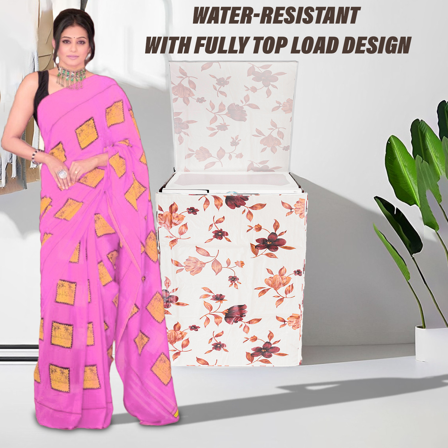 Kuber Industries Washing Machine Cover | Cream Printed Washing Machine Cover | Soft PVC | Top Load Fully-Automatic Washing Machine Cover | Cream