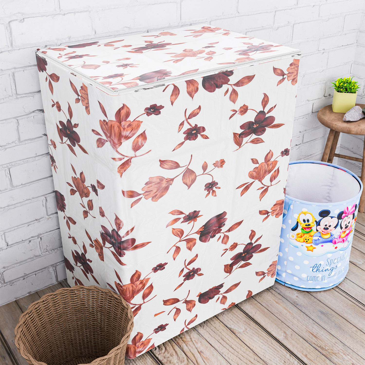 Kuber Industries Washing Machine Cover | Cream Printed Washing Machine Cover | Soft PVC | Top Load Semi-Automatic Washing Machine Cover | Cream