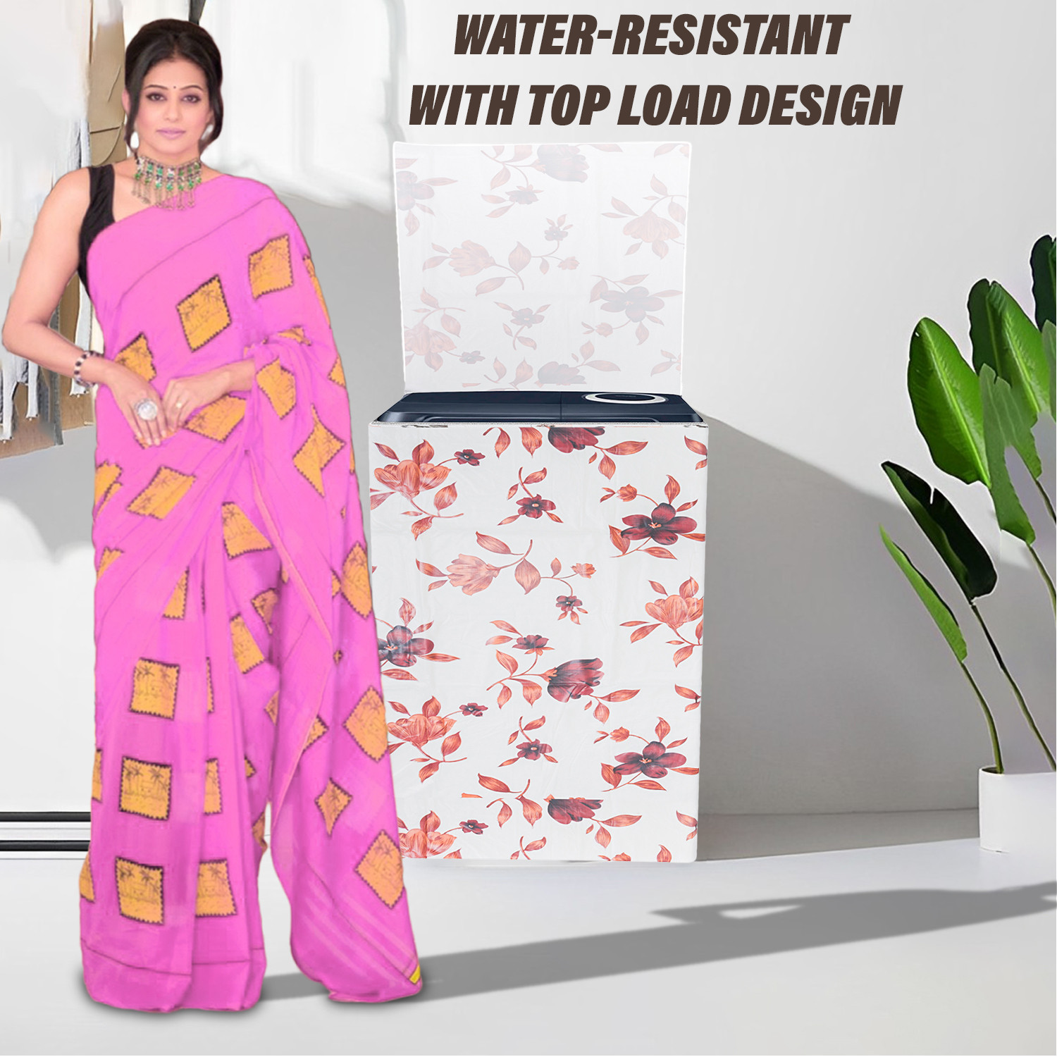 Kuber Industries Washing Machine Cover | Cream Printed Washing Machine Cover | Soft PVC | Top Load Semi-Automatic Washing Machine Cover | Cream