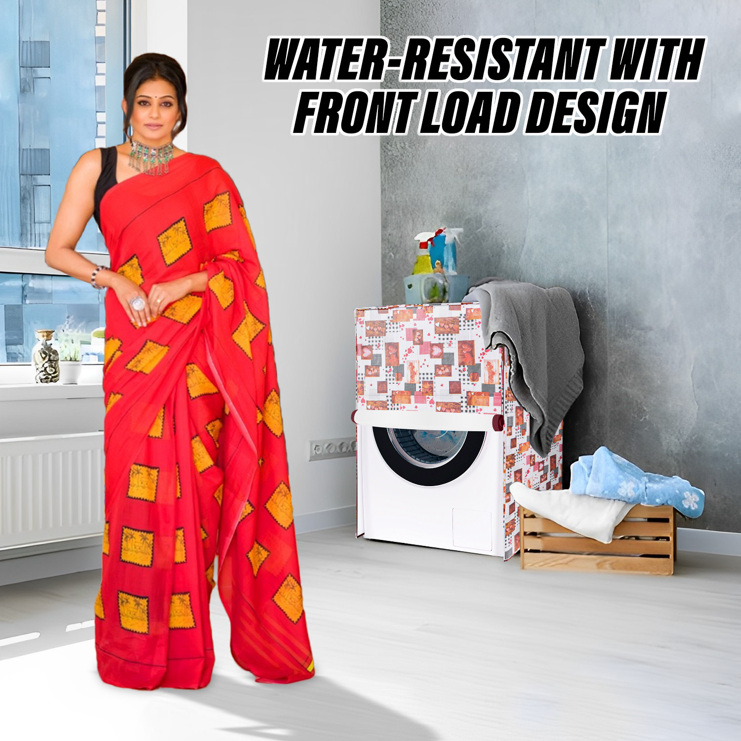 Kuber Industries Washing Machine Cover | Dil Check Print Washing Machine Cover | Soft PVC | Front Load Washing Machine Cover | White
