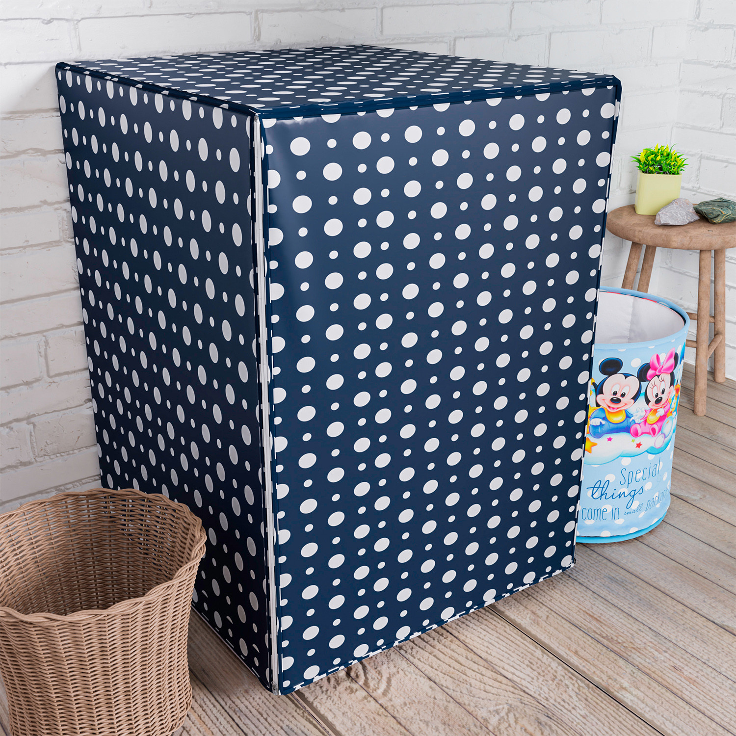 Kuber Industries Washing Machine Cover | Dot Print Washing Machine Cover | PVC | Front Load Washing Machine Cover | Blue