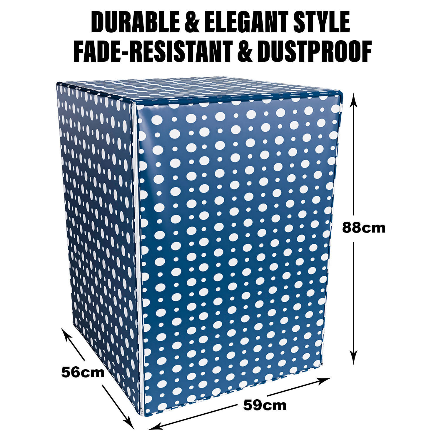 Kuber Industries Washing Machine Cover | Dot Print Washing Machine Cover | PVC | Front Load Washing Machine Cover | Blue