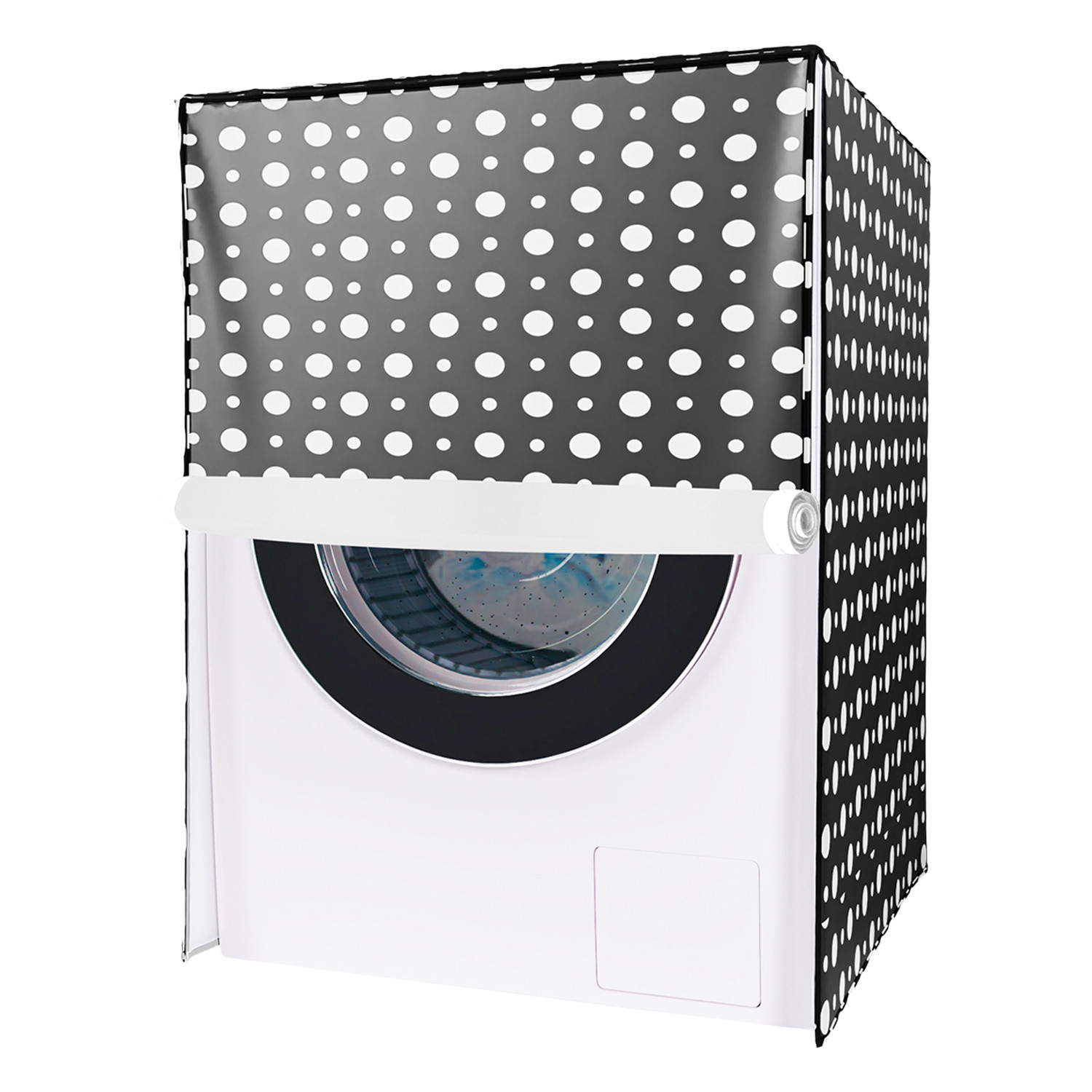Kuber Industries Washing Machine Cover | Dot Print Washing Machine Cover | PVC | Front Load Washing Machine Cover | Black