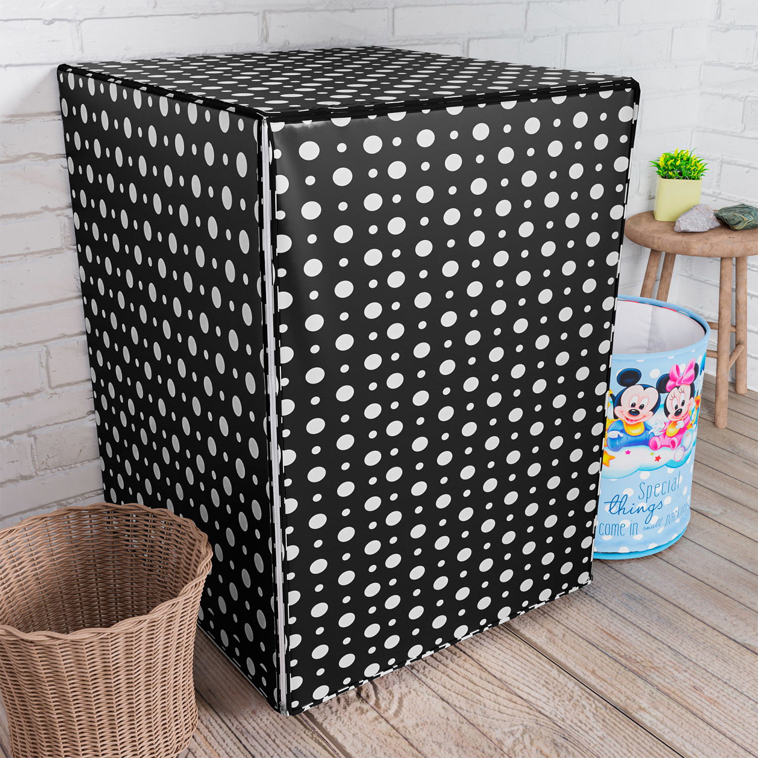 Kuber Industries Washing Machine Cover | Dot Print Washing Machine Cover | PVC | Front Load Washing Machine Cover | Black