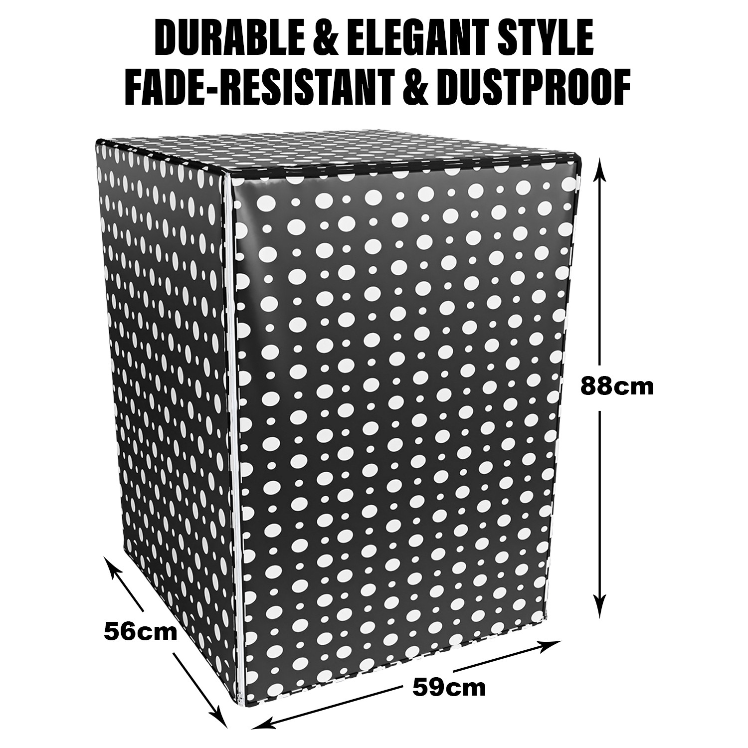 Kuber Industries Washing Machine Cover | Dot Print Washing Machine Cover | PVC | Front Load Washing Machine Cover | Black