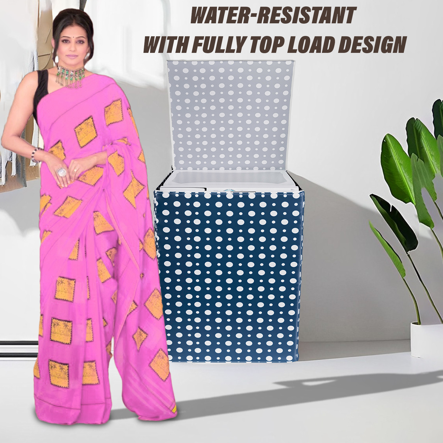 Kuber Industries Washing Machine Cover | Dot Print Washing Machine Cover | PVC | Top Load Fully-Automatic Washing Machine Cover | Blue