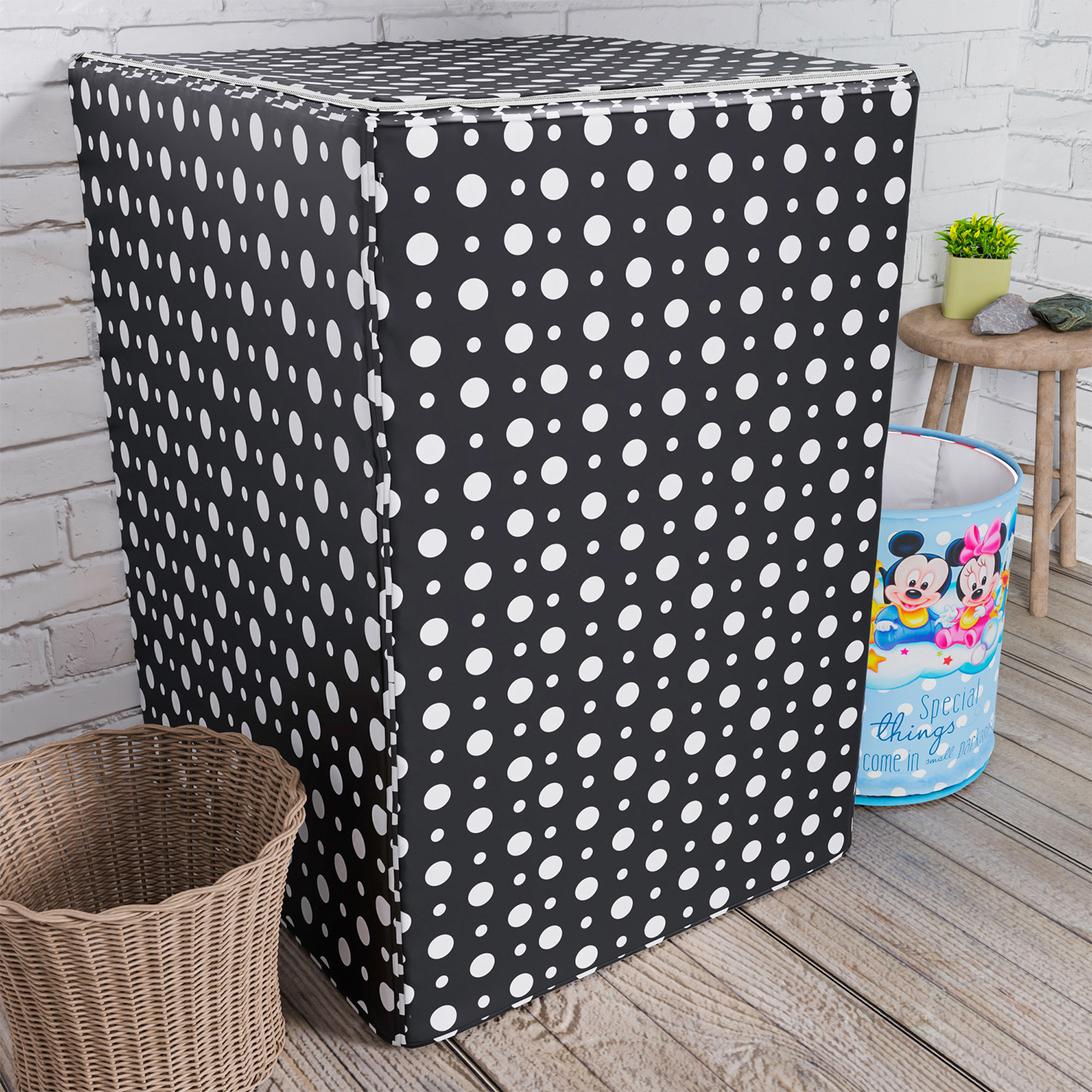 Kuber Industries Washing Machine Cover | Dot Print Washing Machine Cover | PVC | Top Load Fully-Automatic Washing Machine Cover | Black