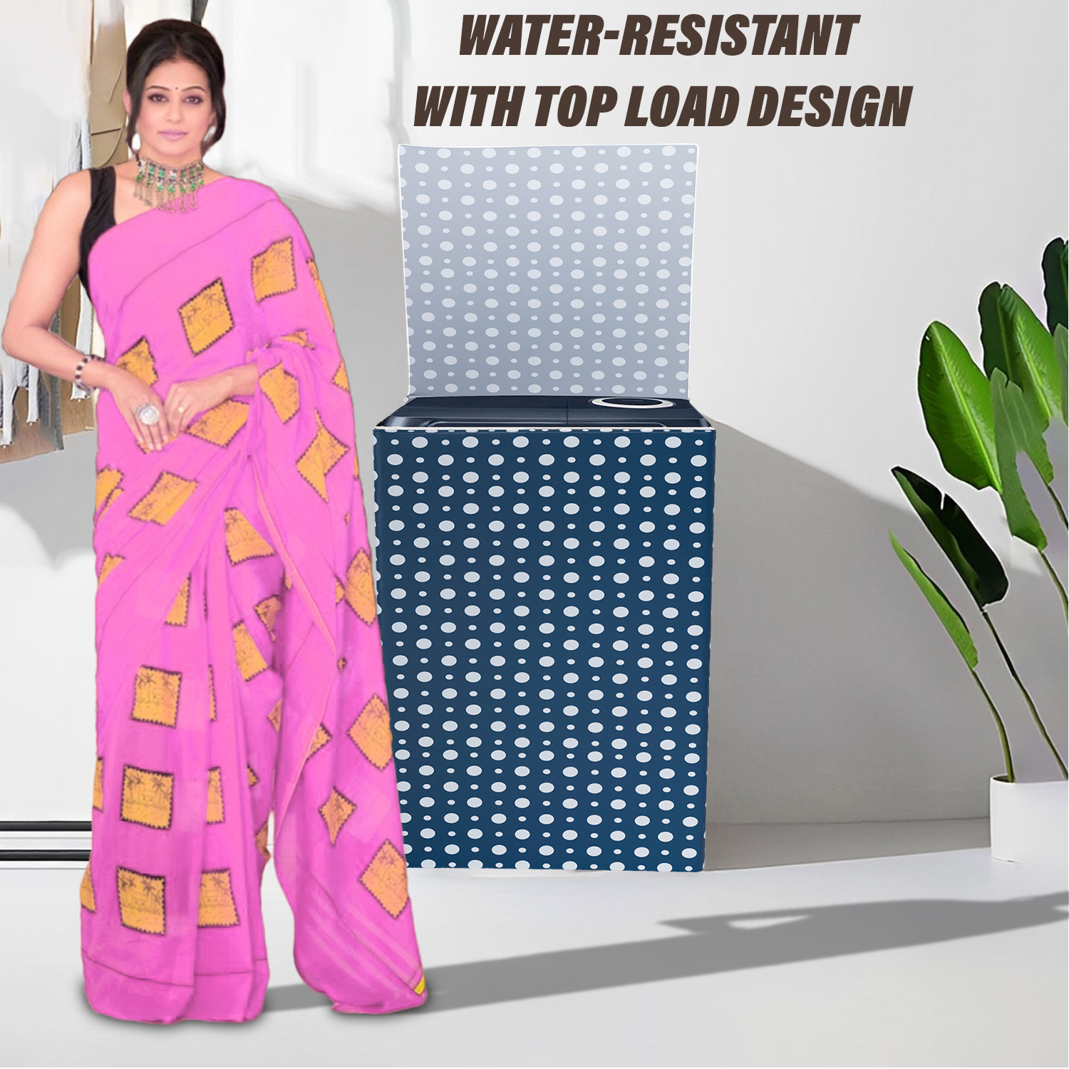 Kuber Industries Washing Machine Cover | Dot Print Washing Machine Cover | PVC | Top Load Semi-Automatic Washing Machine Cover | Blue