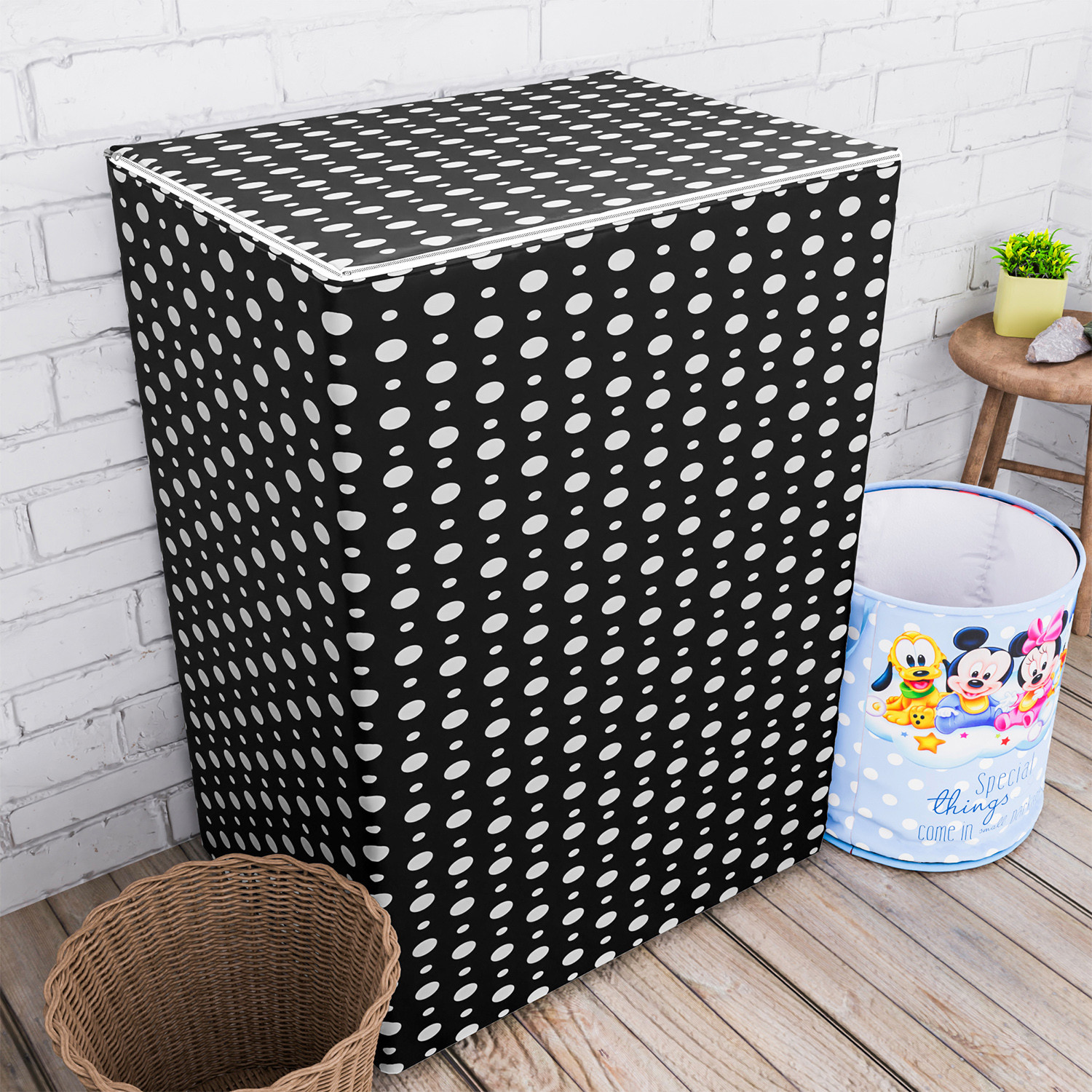 Kuber Industries Washing Machine Cover | Dot Print Washing Machine Cover | PVC | Top Load Semi-Automatic Washing Machine Cover | Black