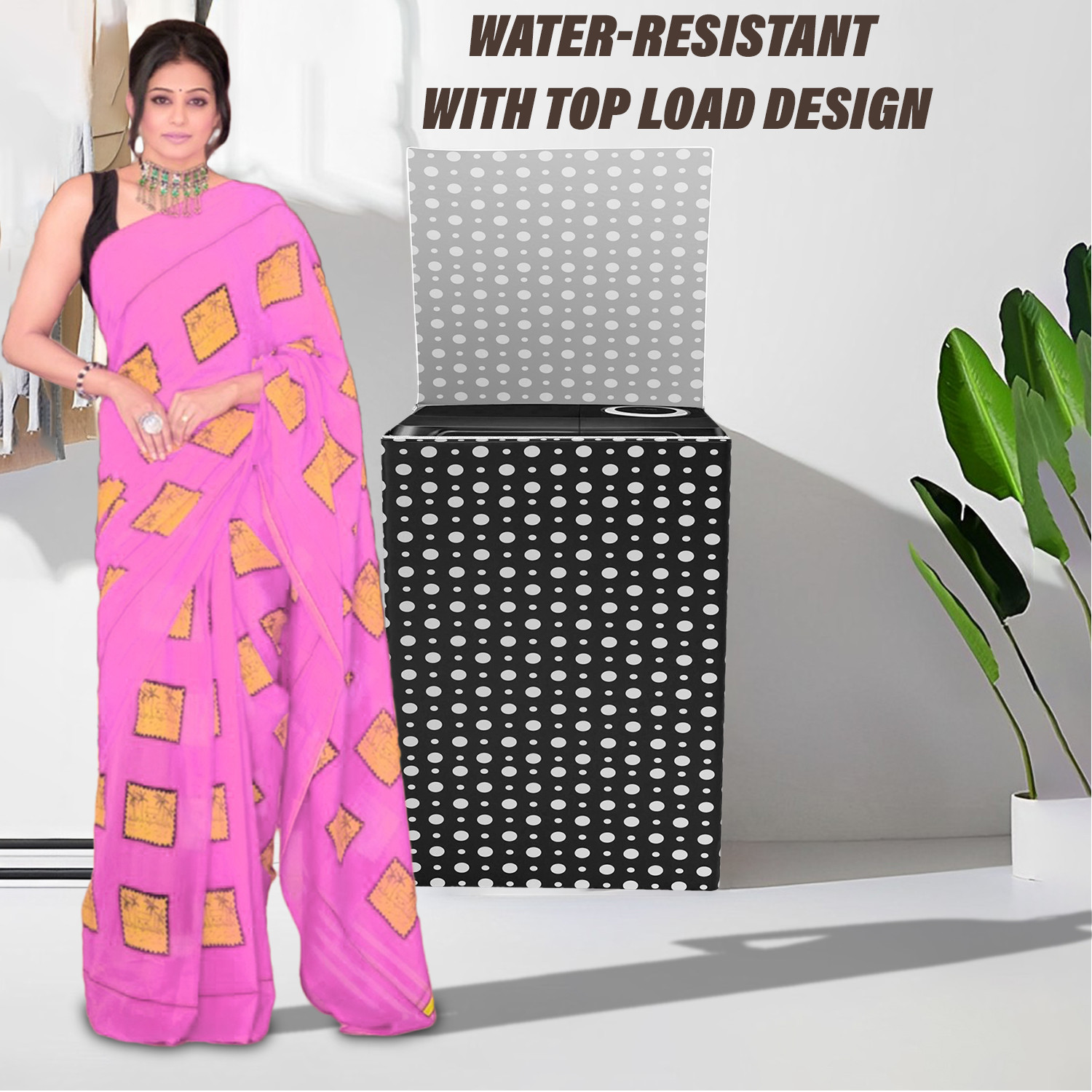 Kuber Industries Washing Machine Cover | Dot Print Washing Machine Cover | PVC | Top Load Semi-Automatic Washing Machine Cover | Black