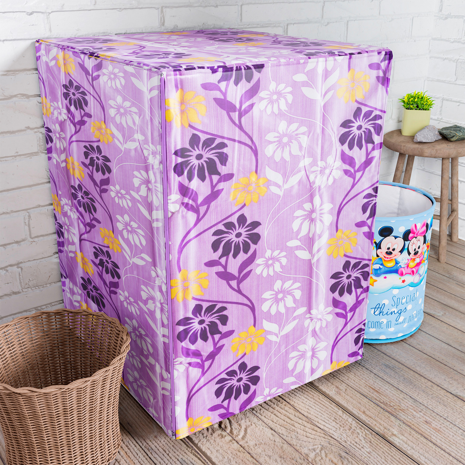 Kuber Industries Washing Machine Cover | Flower Print Washing Machine Cover | Knitting Polyester | Front Load Washing Machine Cover | Purple