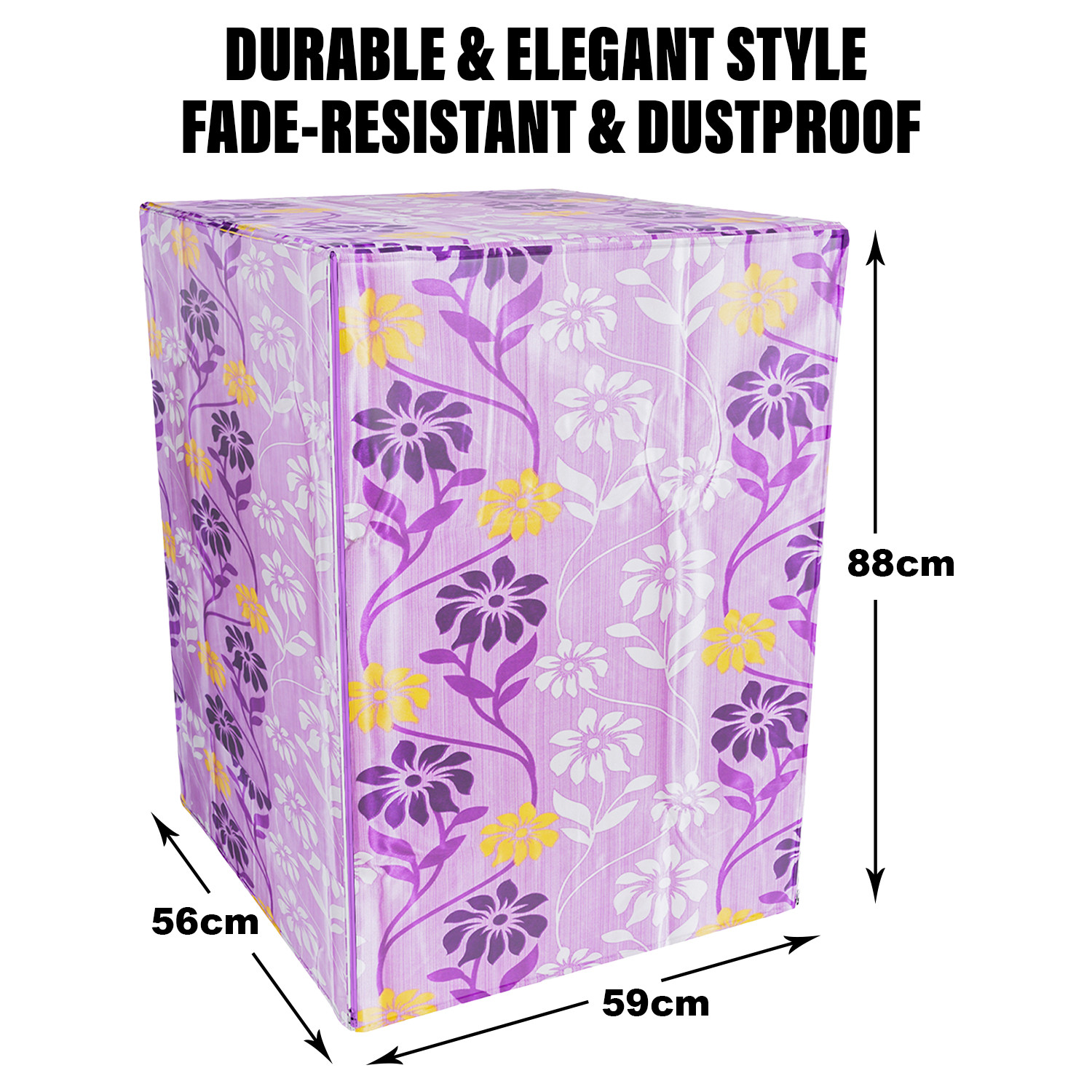 Kuber Industries Washing Machine Cover | Flower Print Washing Machine Cover | Knitting Polyester | Front Load Washing Machine Cover | Purple