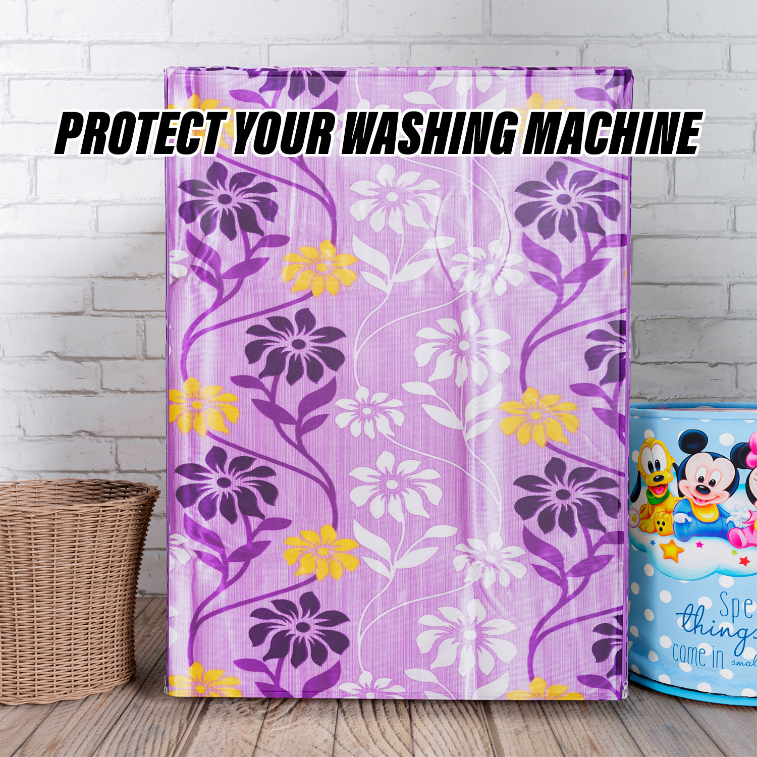 Kuber Industries Washing Machine Cover | Flower Print Washing Machine Cover | Knitting Polyester | Front Load Washing Machine Cover | Purple
