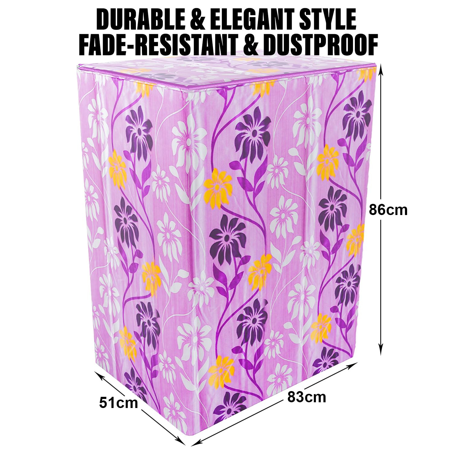 Kuber Industries Washing Machine Cover | Flower Print Washing Machine Cover | Knitting Polyester | Top Load Semi-Automatic Washing Machine Cover | Purple