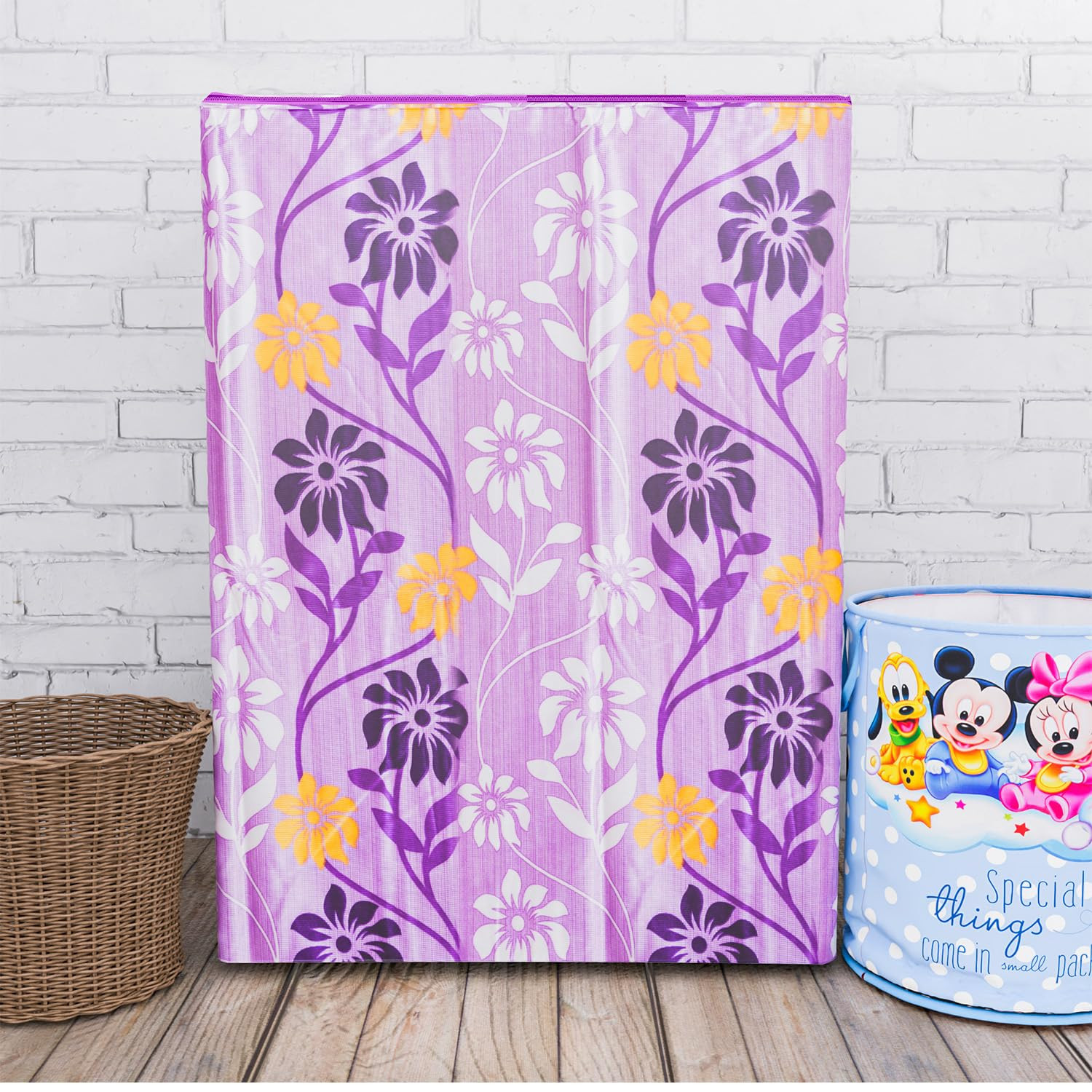 Kuber Industries Washing Machine Cover | Flower Print Washing Machine Cover | Knitting Polyester | Top Load Semi-Automatic Washing Machine Cover | Purple