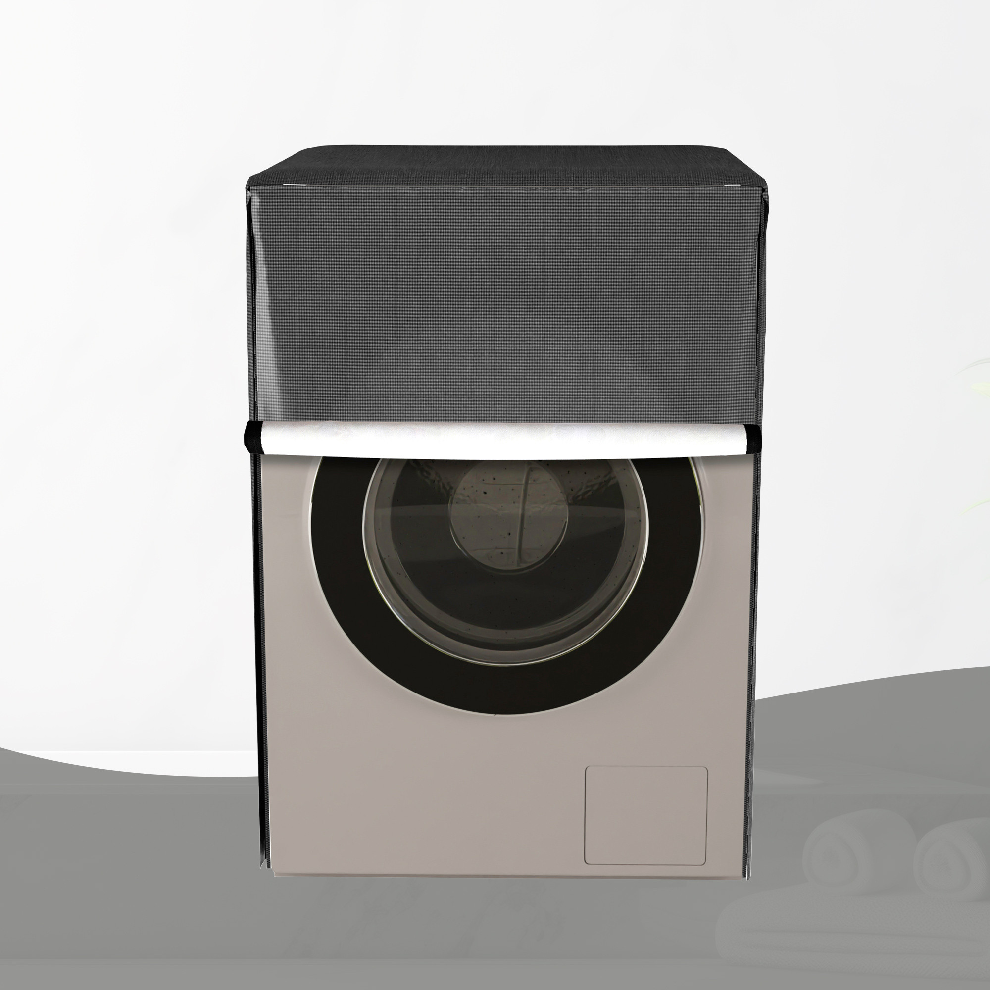 Kuber Industries Washing Machine Cover  Front Load Washer Covers  Waterproof  Dust-Proof Machine Cover  Ideal For 6 kg 65 kg 7 kg  75 kg  Mini Check  Grey
