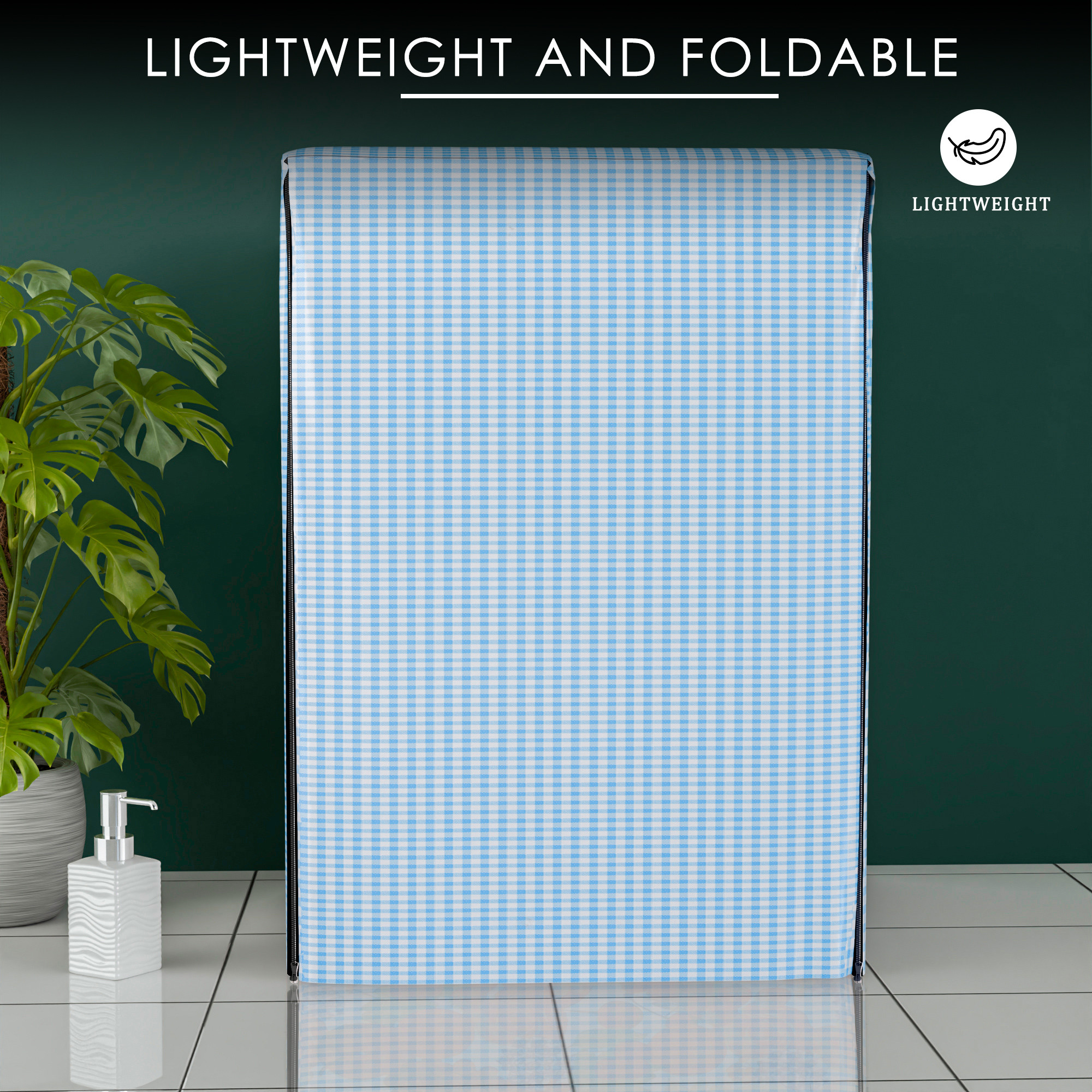 Kuber Industries Washing Machine Cover  Front Load Washer Covers  Zipper  Ideal For 6 kg 65 kg 7 kg  75 kg  Waterproof  Dust-Proof Machine Cover  Barik Check  Blue