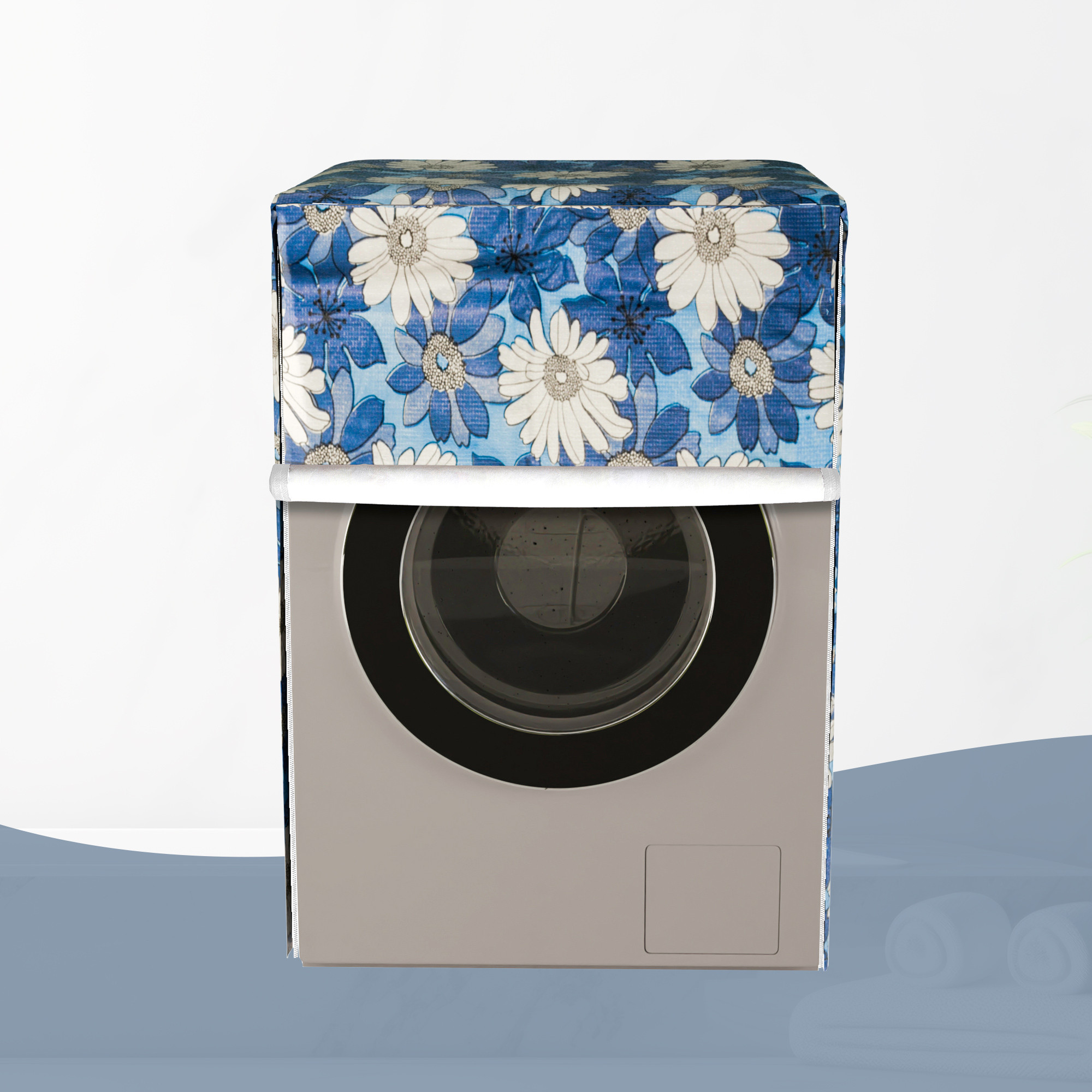 Kuber Industries Washing Machine Cover  Front Load Washer Covers  Zipper  Ideal For 6 kg 65 kg 7 kg  75 kg  Waterproof  Dust-Proof Machine Cover  White Sunflower  Blue