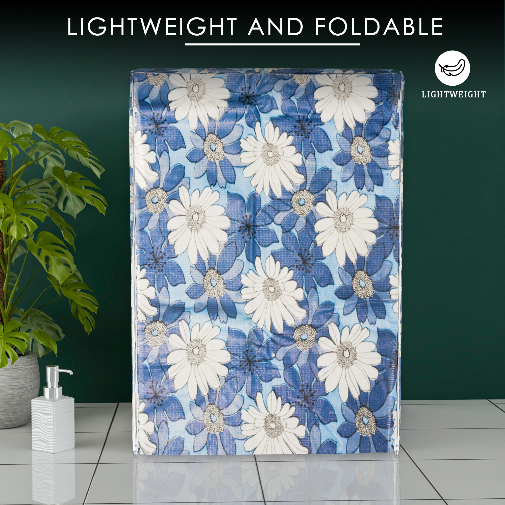 Kuber Industries Washing Machine Cover  Front Load Washer Covers  Zipper  Ideal For 6 kg 65 kg 7 kg  75 kg  Waterproof  Dust-Proof Machine Cover  White Sunflower  Blue