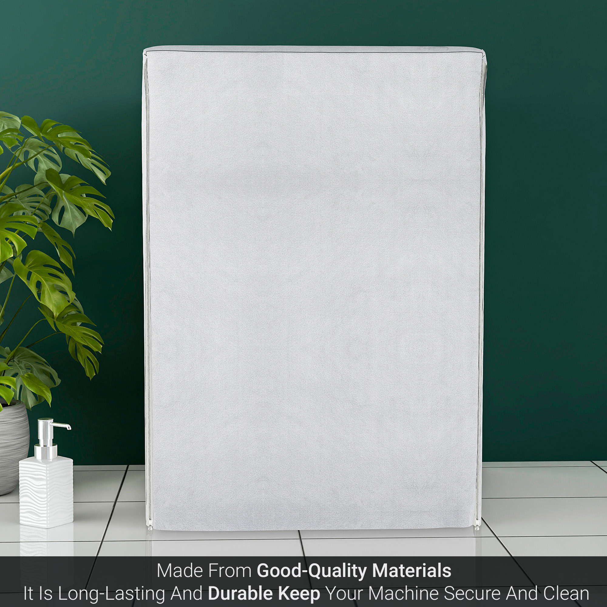Kuber Industries Washing Machine Cover  Front Load Washer Covers  Zipper  Ideal For 6 kg 65 kg 7 kg  75 kg  Waterproof  Dust-Proof Machine Cover  Plain  Grey