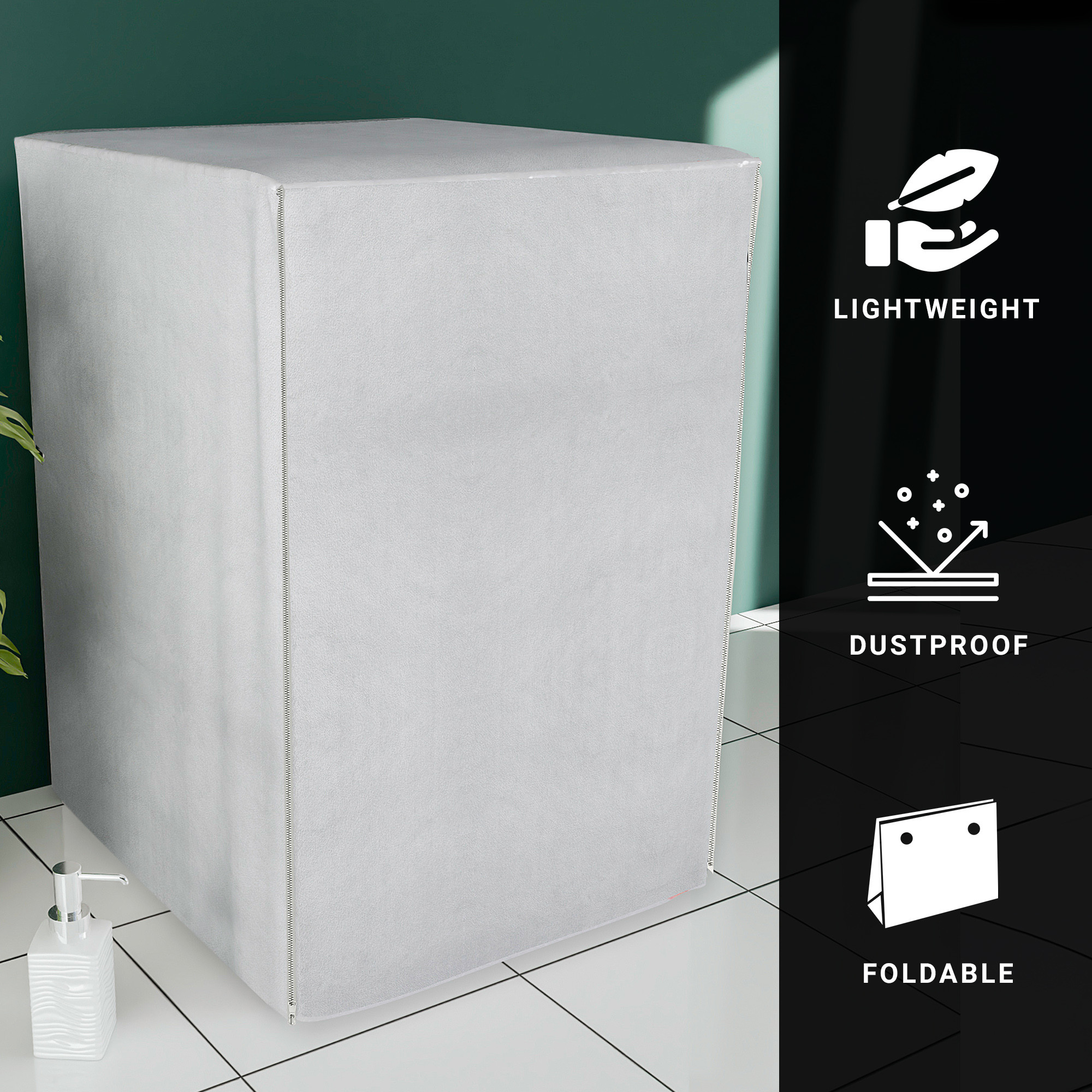 Kuber Industries Washing Machine Cover  Front Load Washer Covers  Zipper  Ideal For 6 kg 65 kg 7 kg  75 kg  Waterproof  Dust-Proof Machine Cover  Plain  Grey