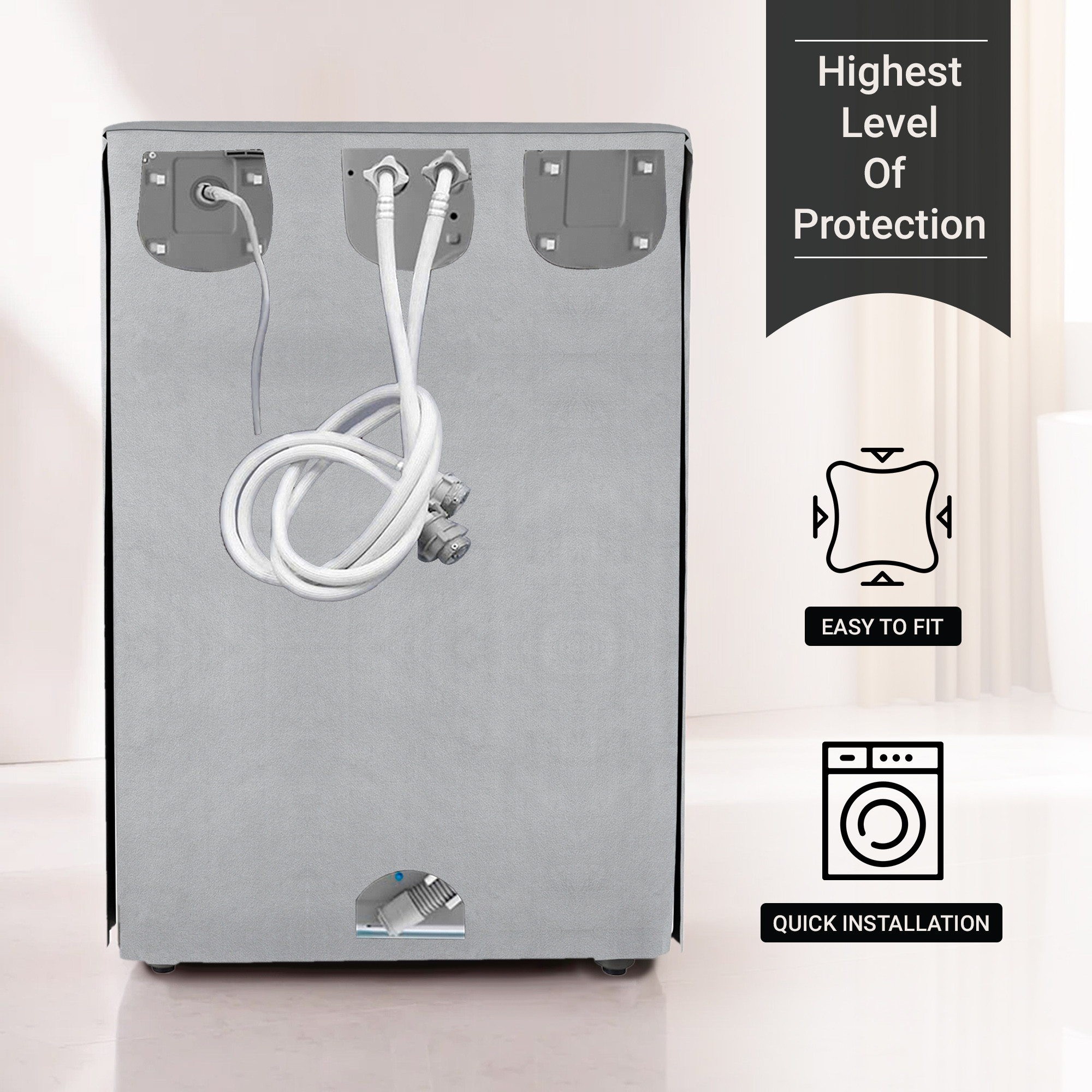 Kuber Industries Washing Machine Cover  Front Load Washer Covers  Zipper  Ideal For 6 kg 65 kg 7 kg  75 kg  Waterproof  Dust-Proof Machine Cover  Plain  Grey