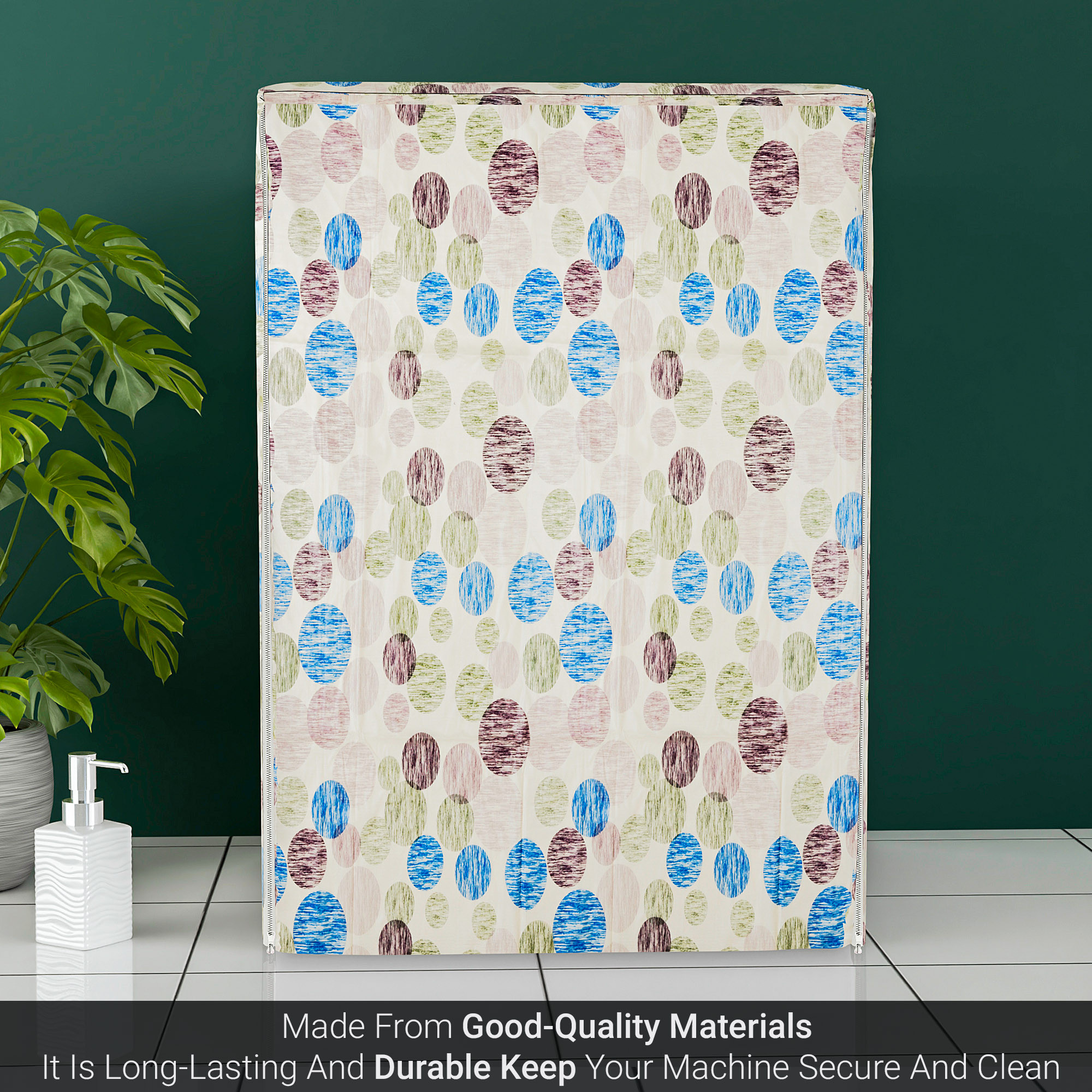 Kuber Industries Washing Machine Cover  Front Load Washer Covers  Zipper  Ideal For 6 kg 65 kg 7 kg  75 kg  Waterproof  Dust-Proof Machine Cover  Multi Dot  Blue