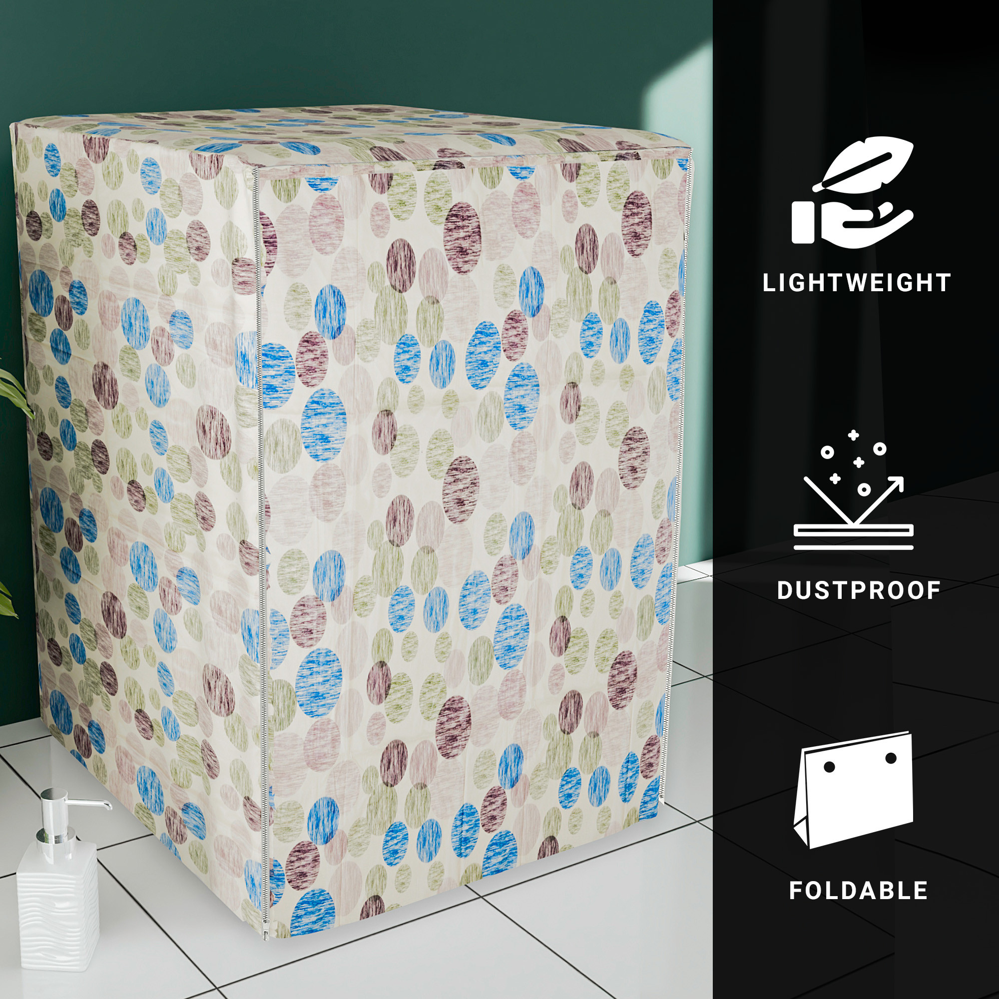 Kuber Industries Washing Machine Cover  Front Load Washer Covers  Zipper  Ideal For 6 kg 65 kg 7 kg  75 kg  Waterproof  Dust-Proof Machine Cover  Multi Dot  Blue