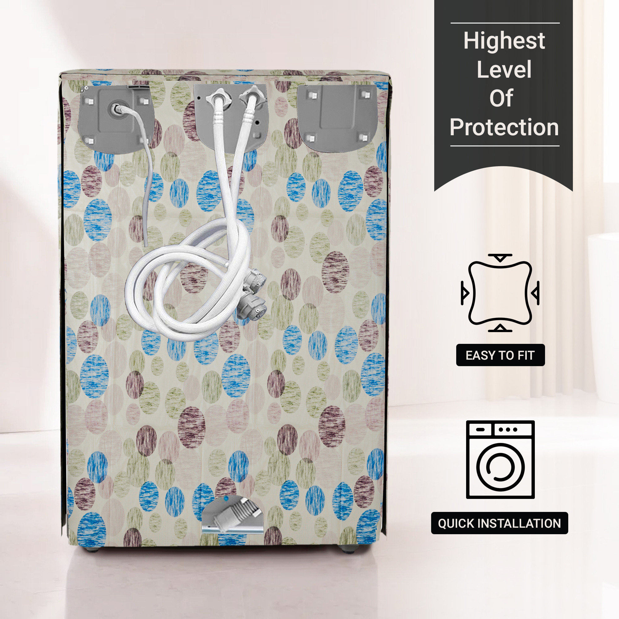 Kuber Industries Washing Machine Cover  Front Load Washer Covers  Zipper  Ideal For 6 kg 65 kg 7 kg  75 kg  Waterproof  Dust-Proof Machine Cover  Multi Dot  Blue