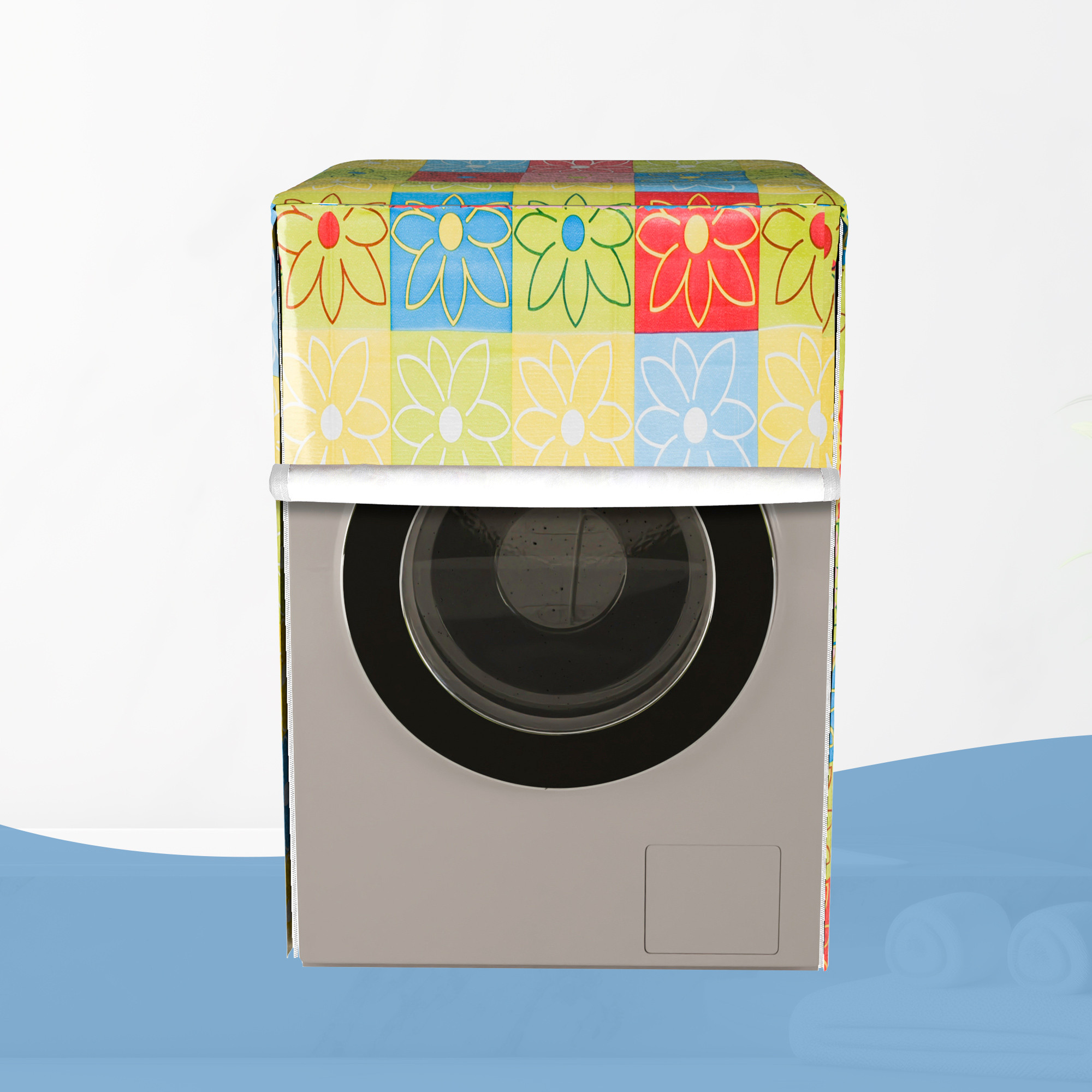 Kuber Industries Washing Machine Cover  Front Load Washer Covers  Zipper  Ideal For 6 kg 65 kg 7 kg  75 kg  Waterproof  Dust-Proof Machine Cover  Check Flower  Multicolor