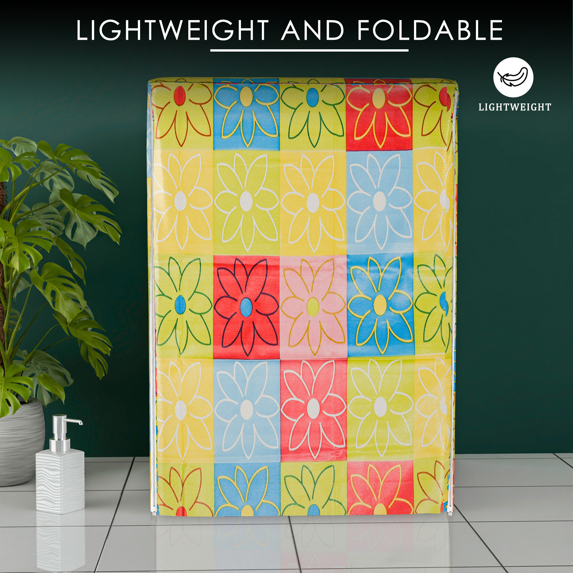 Kuber Industries Washing Machine Cover  Front Load Washer Covers  Zipper  Ideal For 6 kg 65 kg 7 kg  75 kg  Waterproof  Dust-Proof Machine Cover  Check Flower  Multicolor