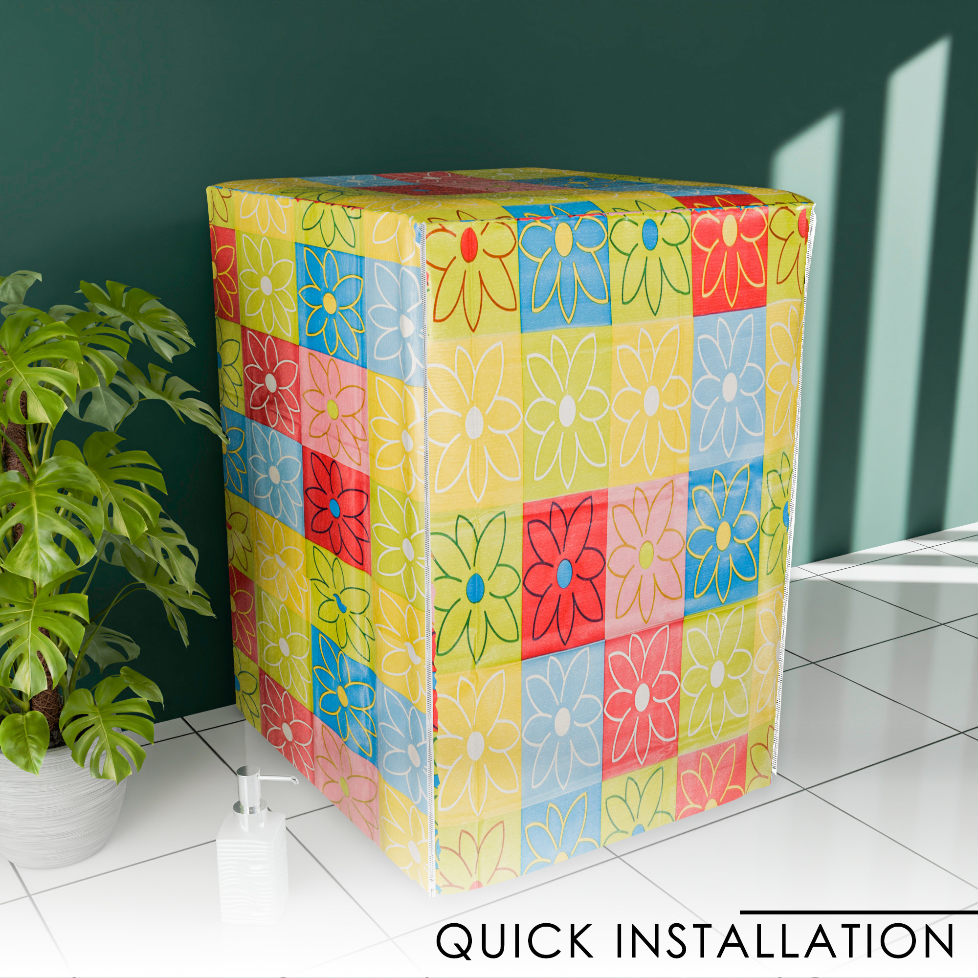 Kuber Industries Washing Machine Cover  Front Load Washer Covers  Zipper  Ideal For 6 kg 65 kg 7 kg  75 kg  Waterproof  Dust-Proof Machine Cover  Check Flower  Multicolor