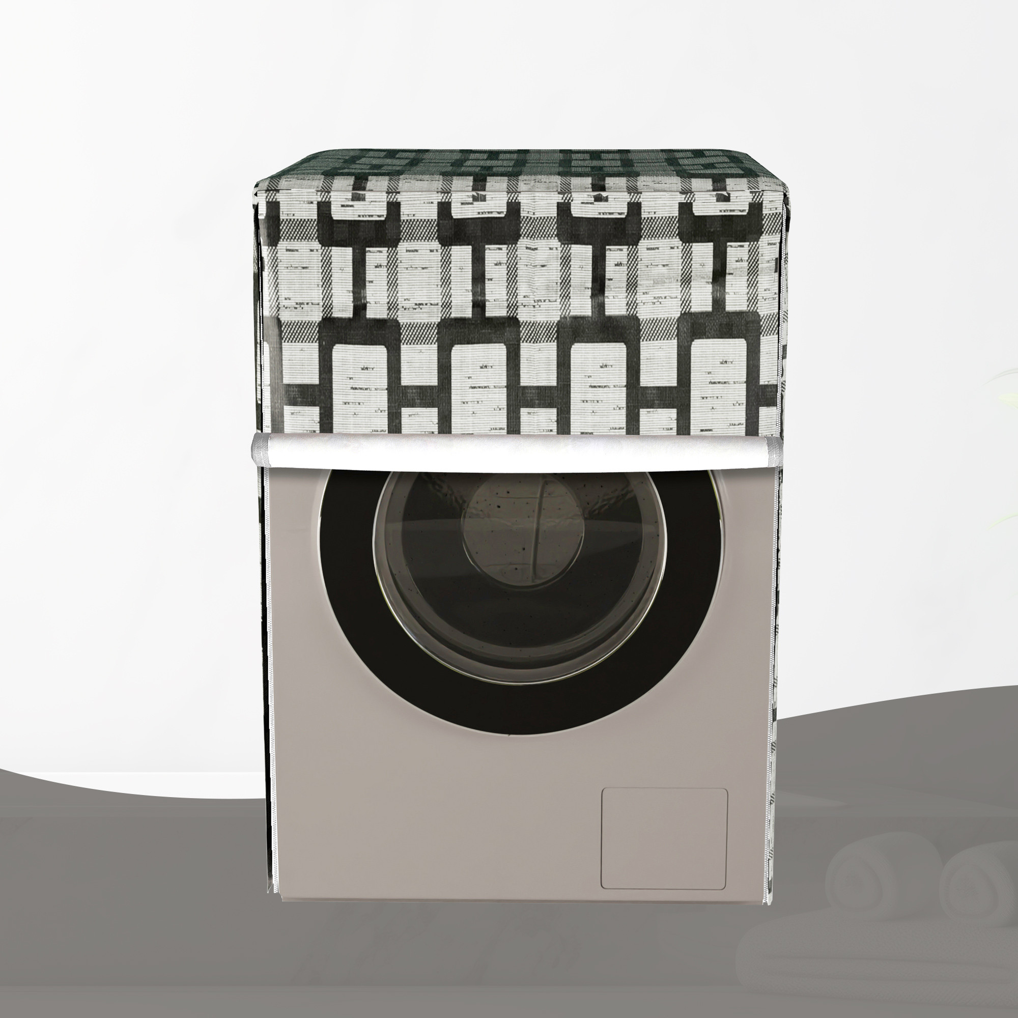 Kuber Industries Washing Machine Cover  Front Load Washer Covers  Zipper  Ideal For 6 kg 65 kg 7 kg  75 kg  Waterproof  Dust-Proof Machine Cover  Bada Check  Grey