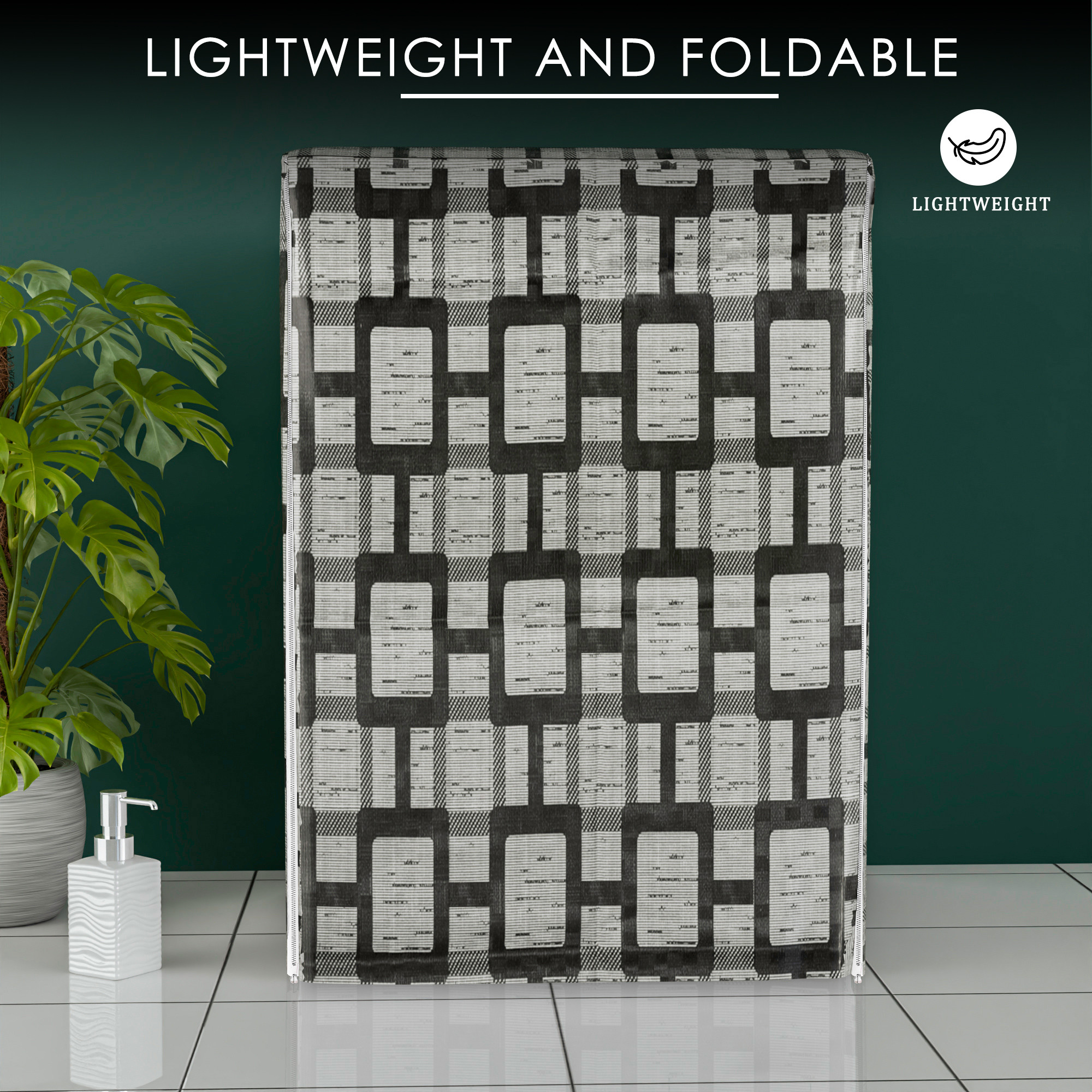 Kuber Industries Washing Machine Cover  Front Load Washer Covers  Zipper  Ideal For 6 kg 65 kg 7 kg  75 kg  Waterproof  Dust-Proof Machine Cover  Bada Check  Grey