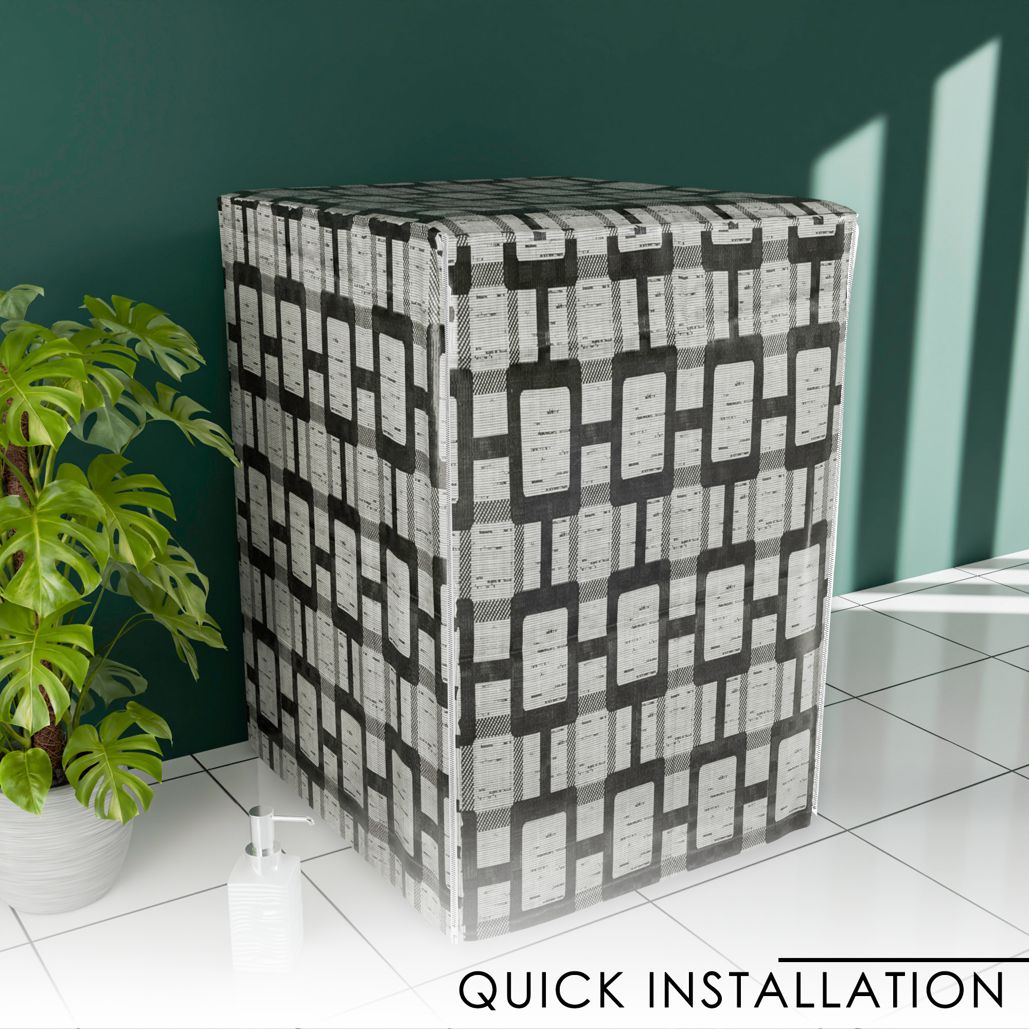 Kuber Industries Washing Machine Cover  Front Load Washer Covers  Zipper  Ideal For 6 kg 65 kg 7 kg  75 kg  Waterproof  Dust-Proof Machine Cover  Bada Check  Grey