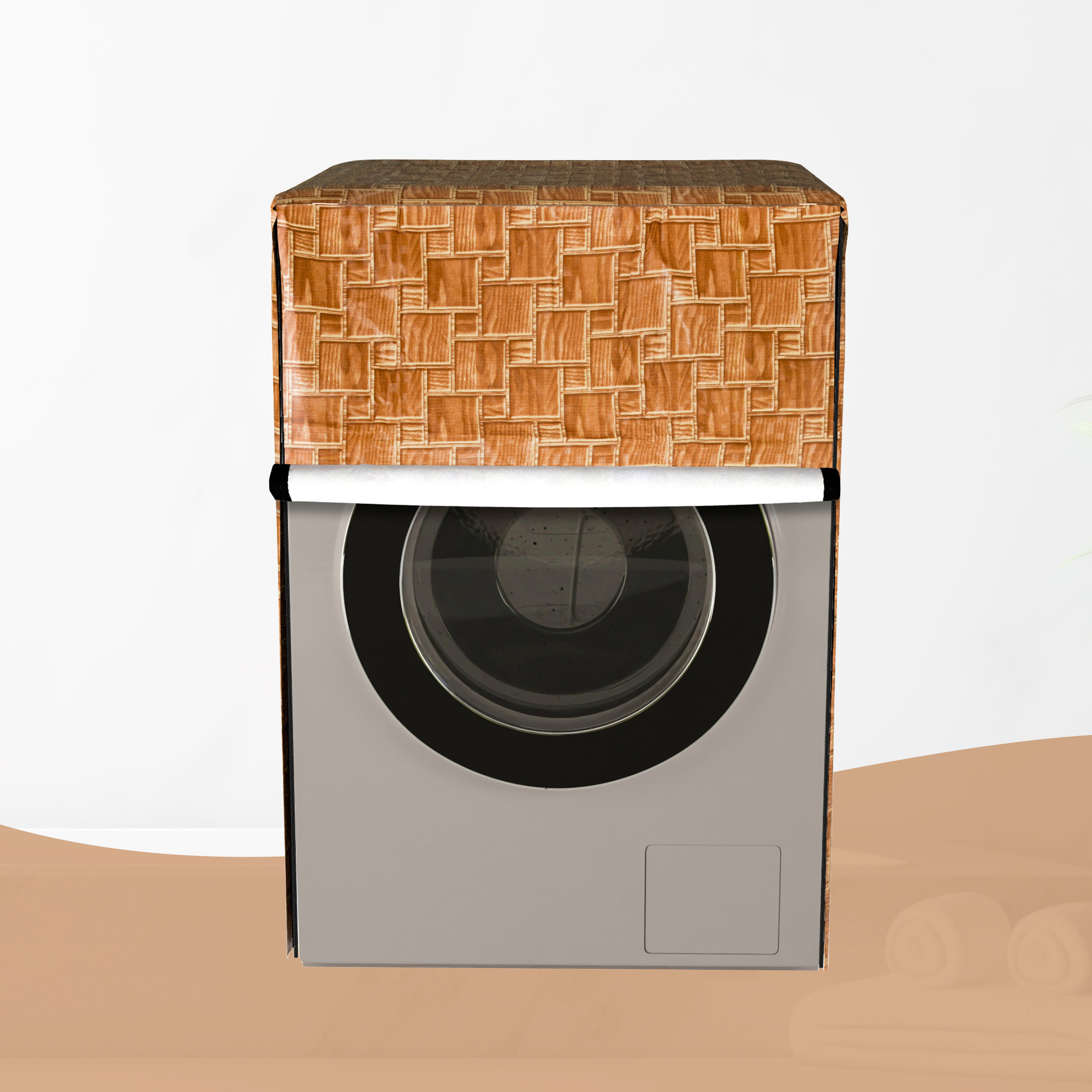 Kuber Industries Washing Machine Cover  Front Load Washer Covers  Zipper  Ideal For 6 kg 65 kg 7 kg  75 kg  Waterproof  Dust-Proof Machine Cover  New Check  Golden