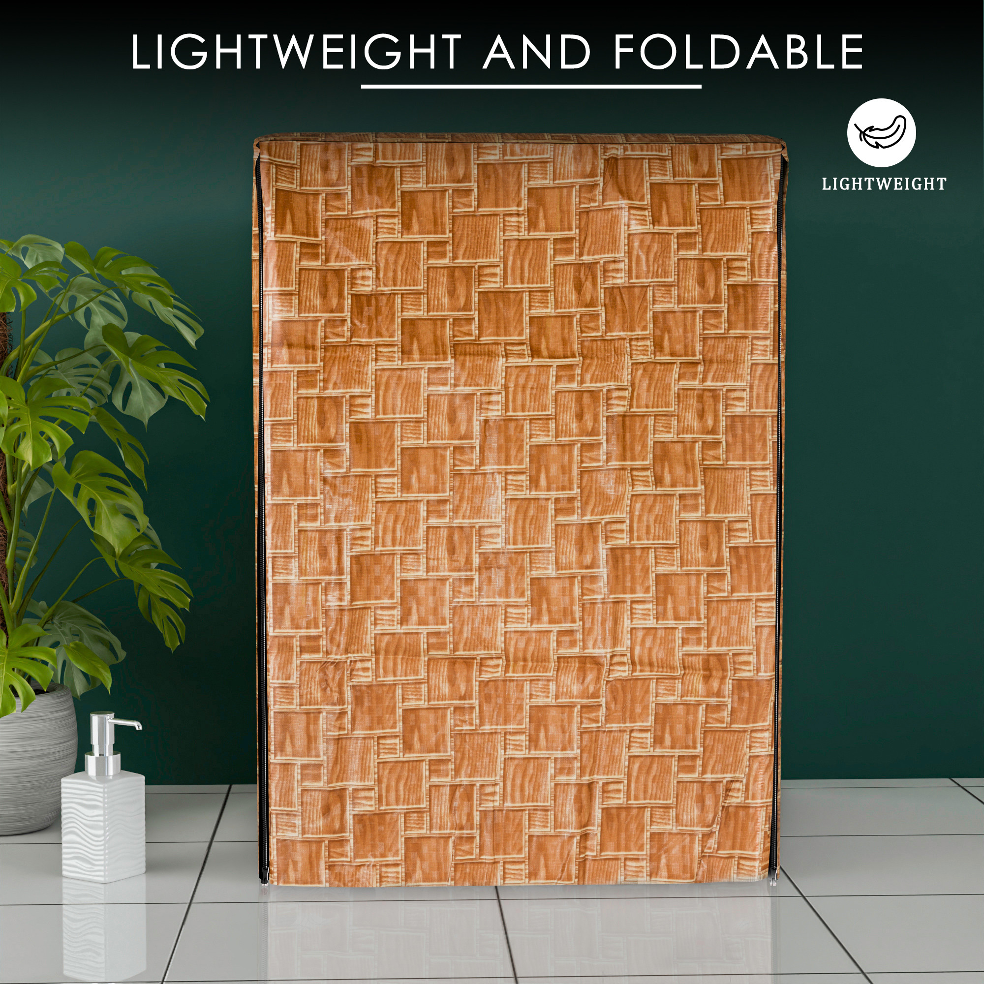 Kuber Industries Washing Machine Cover  Front Load Washer Covers  Zipper  Ideal For 6 kg 65 kg 7 kg  75 kg  Waterproof  Dust-Proof Machine Cover  New Check  Golden