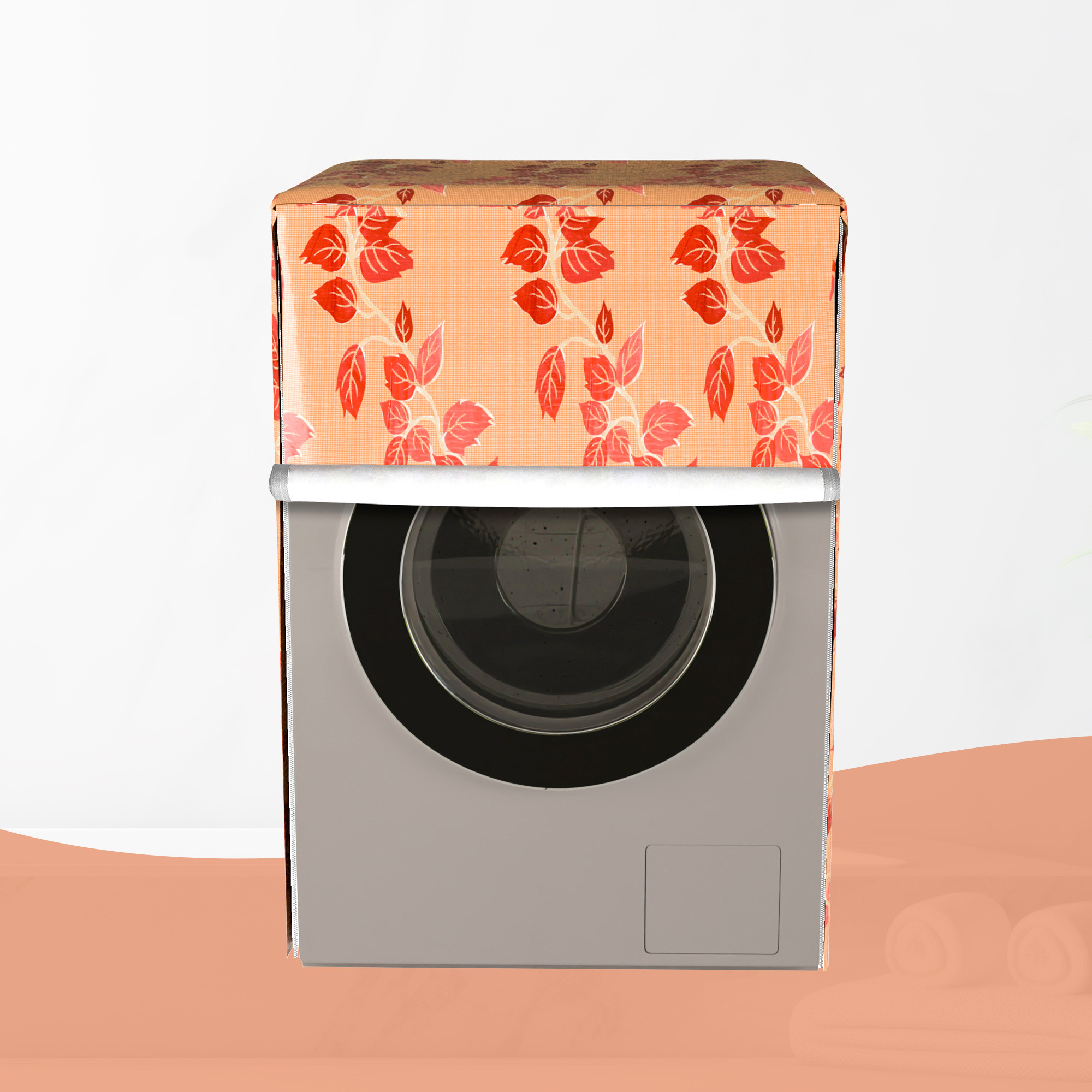 Kuber Industries Washing Machine Cover  Front Load Washer Covers  Zipper  Ideal For 6 kg 65 kg 7 kg  75 kg  Waterproof  Dust-Proof Machine Cover  Leaf Print  Red