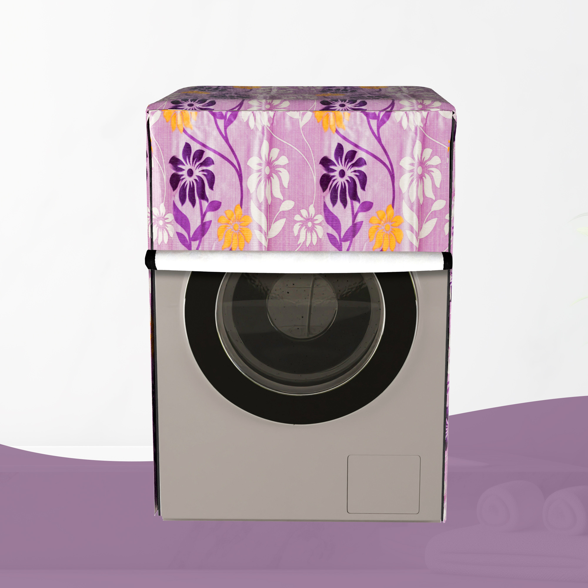 Kuber Industries Washing Machine Cover  Front Load Washer Covers  Zipper  Ideal For 6 kg 65 kg 7 kg  75 kg  Waterproof  Dust-Proof Machine Cover  Kniting Square  Purple