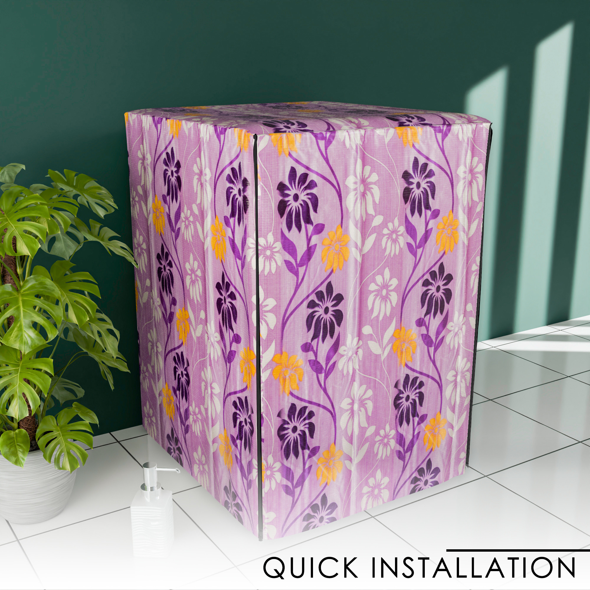 Kuber Industries Washing Machine Cover  Front Load Washer Covers  Zipper  Ideal For 6 kg 65 kg 7 kg  75 kg  Waterproof  Dust-Proof Machine Cover  Kniting Square  Purple