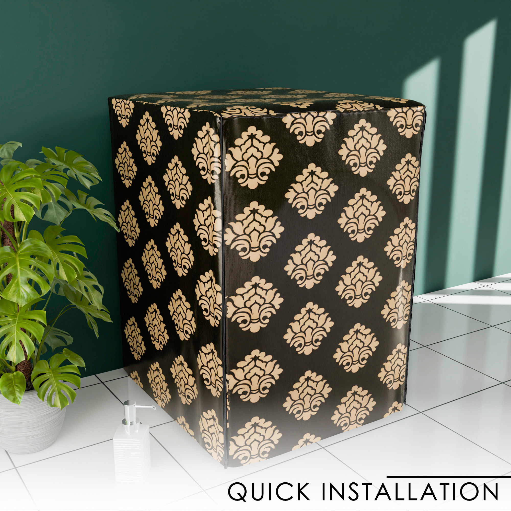 Kuber Industries Washing Machine Cover  Front Load Washer Covers  Zipper  Ideal For 6 kg 65 kg 7 kg  75 kg  Waterproof  Dust-Proof Machine Cover  Kniting Square  Brown