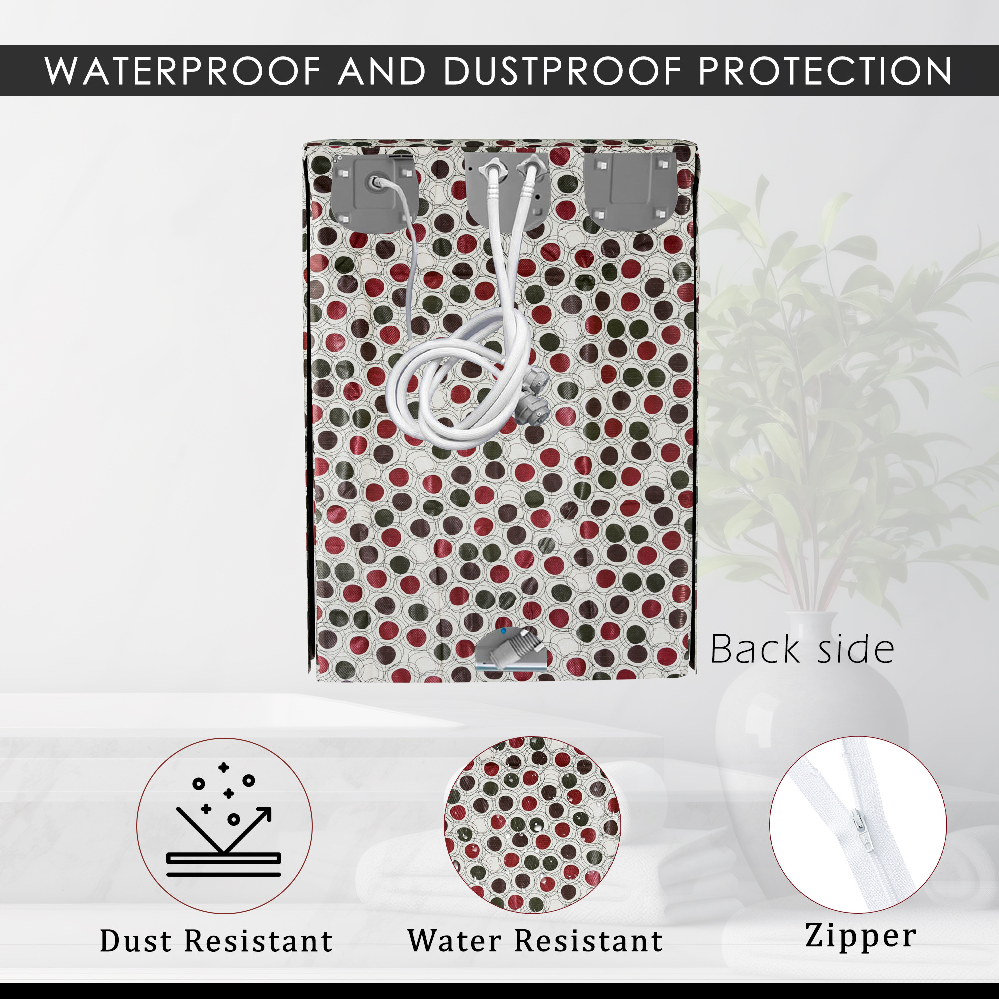 Kuber Industries Washing Machine Cover  Front Load Washer Covers  Zipper  Ideal For 6 kg 65 kg 7 kg  75 kg  Waterproof  Dust-Proof Machine Cover  Dot Print  Multicolor