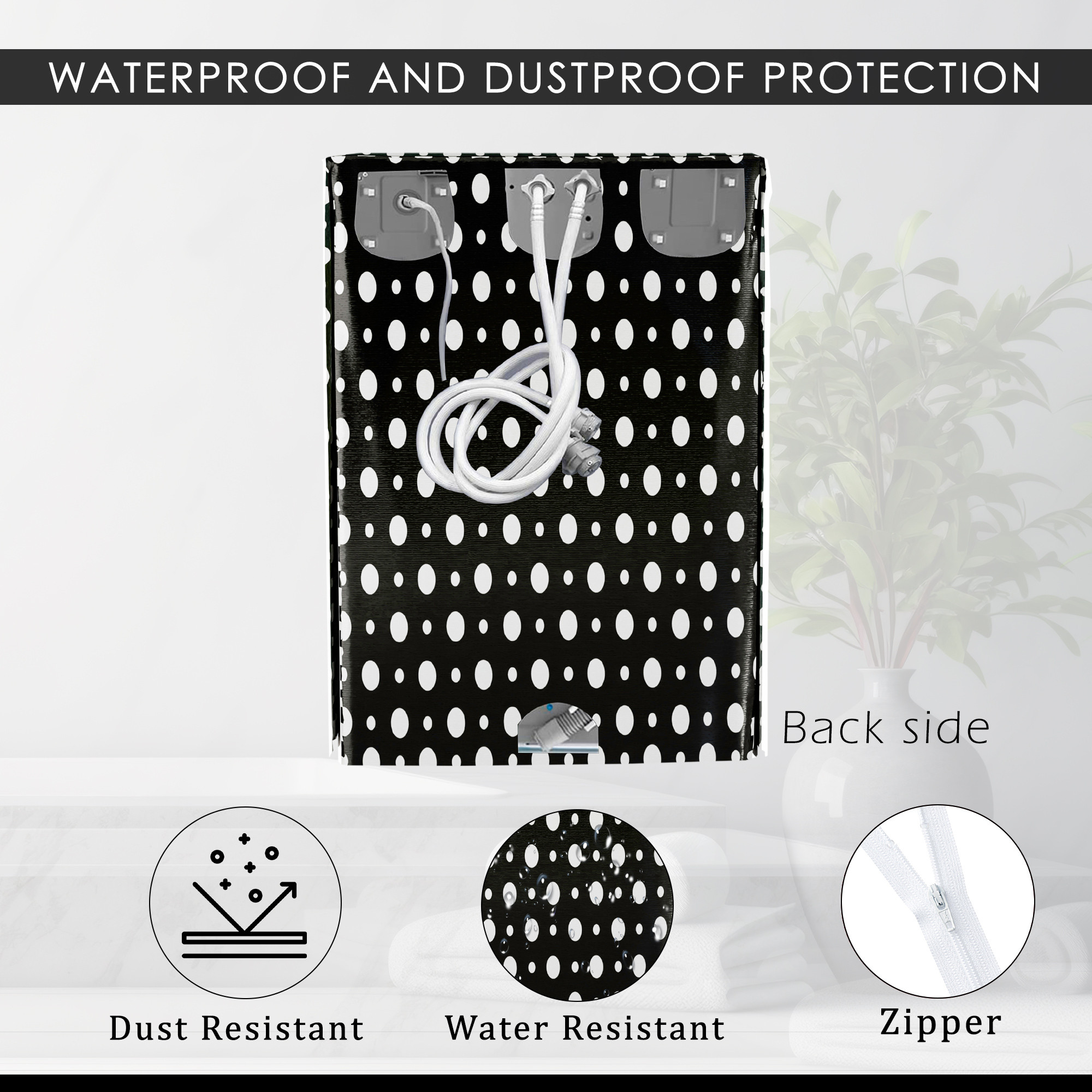 Kuber Industries Washing Machine Cover  Front Load Washer Covers  Zipper  Ideal For 6 kg 65 kg 7 kg  75 kg  Waterproof  Dust-Proof Machine Cover  Dot Print  Grey