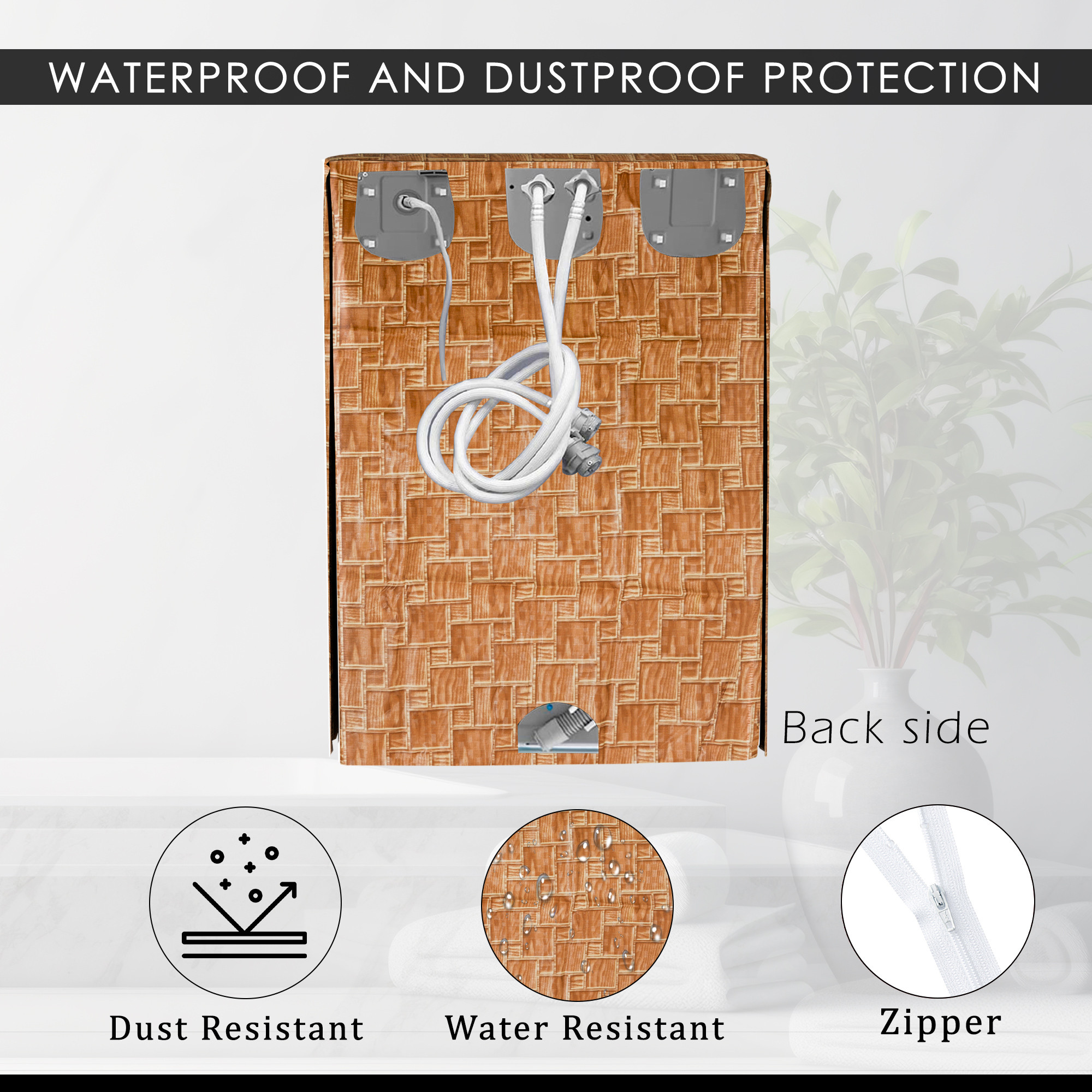 Kuber Industries Washing Machine Cover  Front Load Washer Covers  Zipper  Ideal For 6 kg 65 kg 7 kg  75 kg  Waterproof  Dust-Proof Machine Cover  New Check  Golden