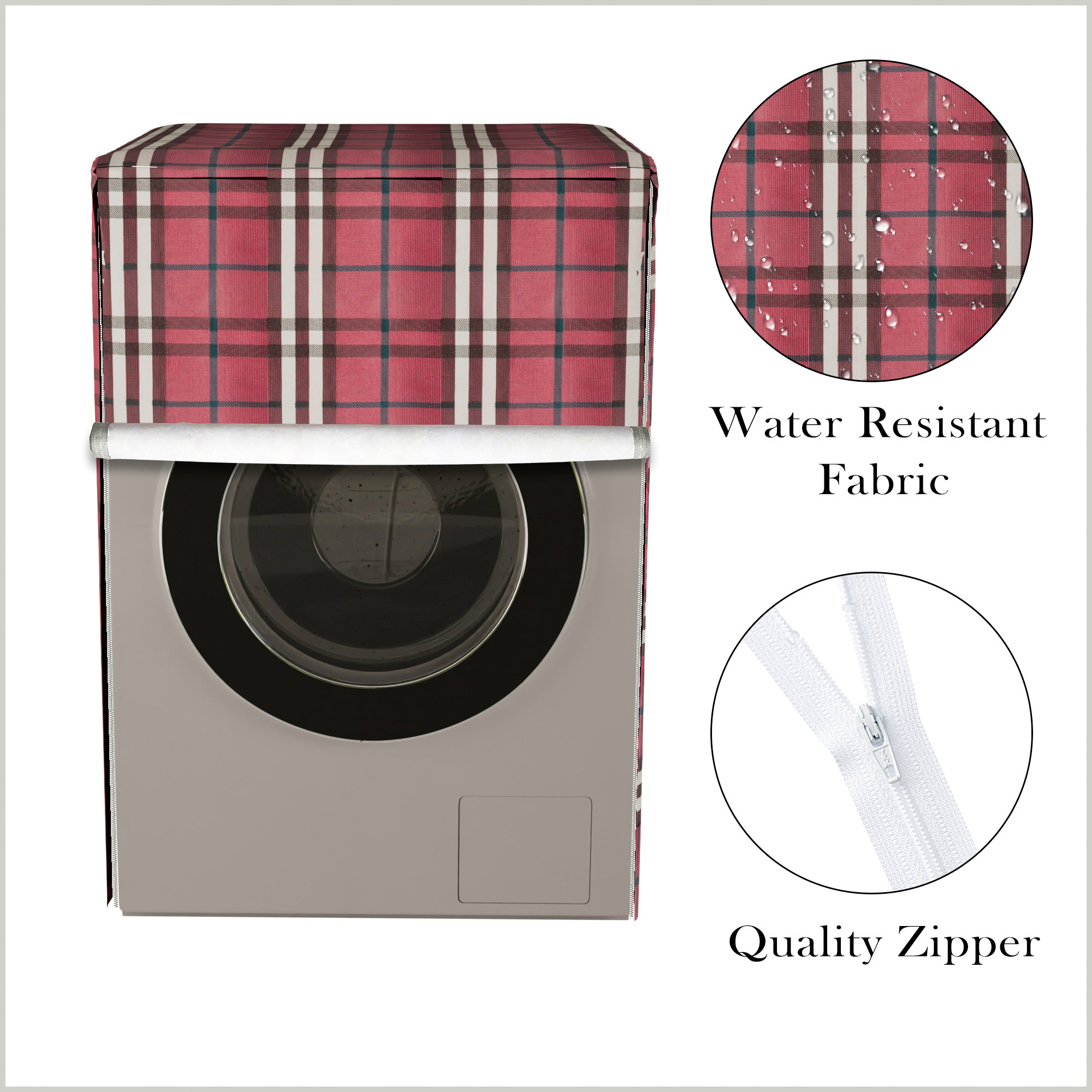 Kuber Industries Washing Machine Cover  Front Load Washer Covers  Zipper  Ideal For 6 kg 65 kg 7 kg  75 kg  Waterproof  Dust-Proof Machine Cover  Bada Check  Maroon