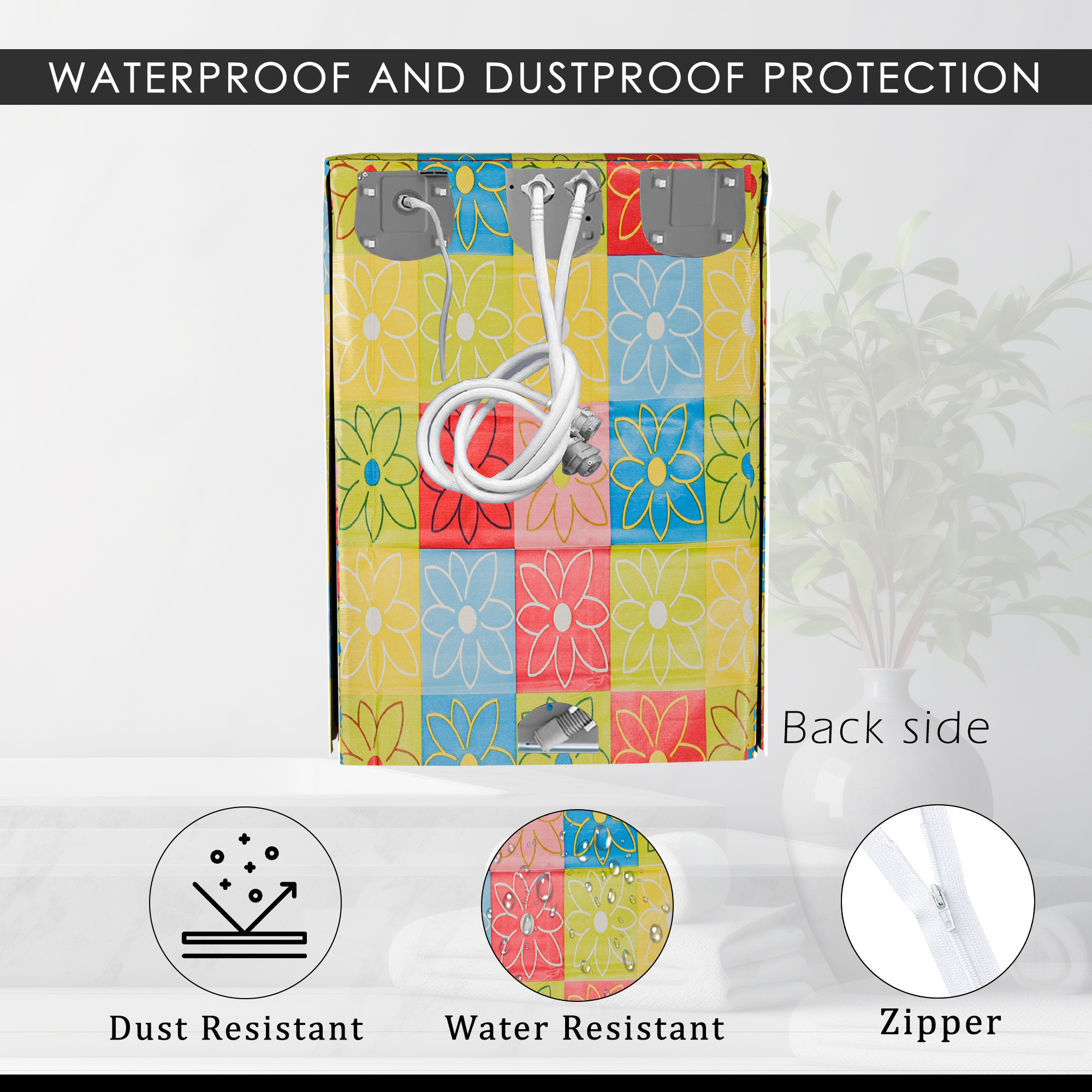 Kuber Industries Washing Machine Cover  Front Load Washer Covers  Zipper  Ideal For 6 kg 65 kg 7 kg  75 kg  Waterproof  Dust-Proof Machine Cover  Check Flower  Multicolor