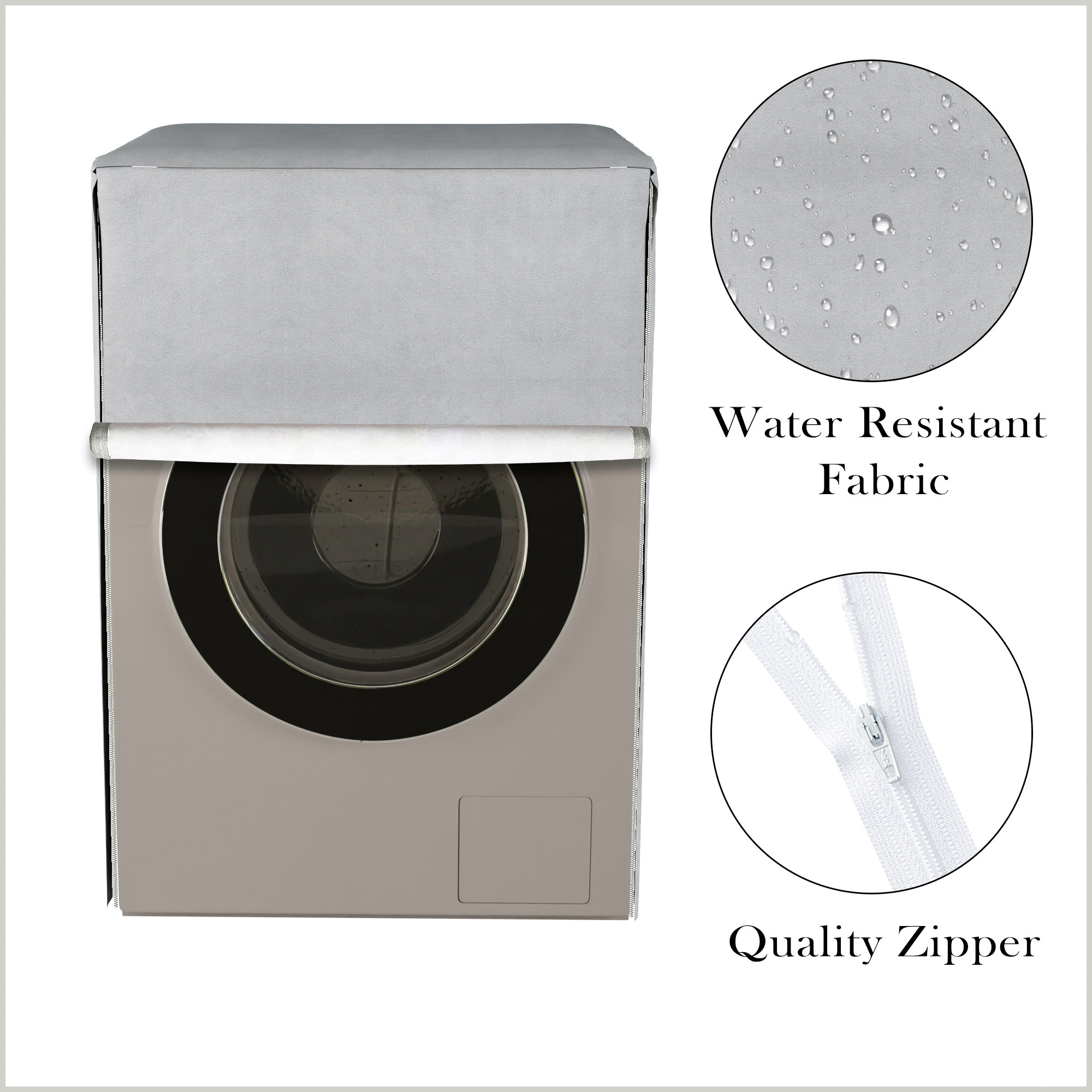 Kuber Industries Washing Machine Cover  Front Load Washer Covers  Zipper  Ideal For 6 kg 65 kg 7 kg  75 kg  Waterproof  Dust-Proof Machine Cover  Plain  Grey