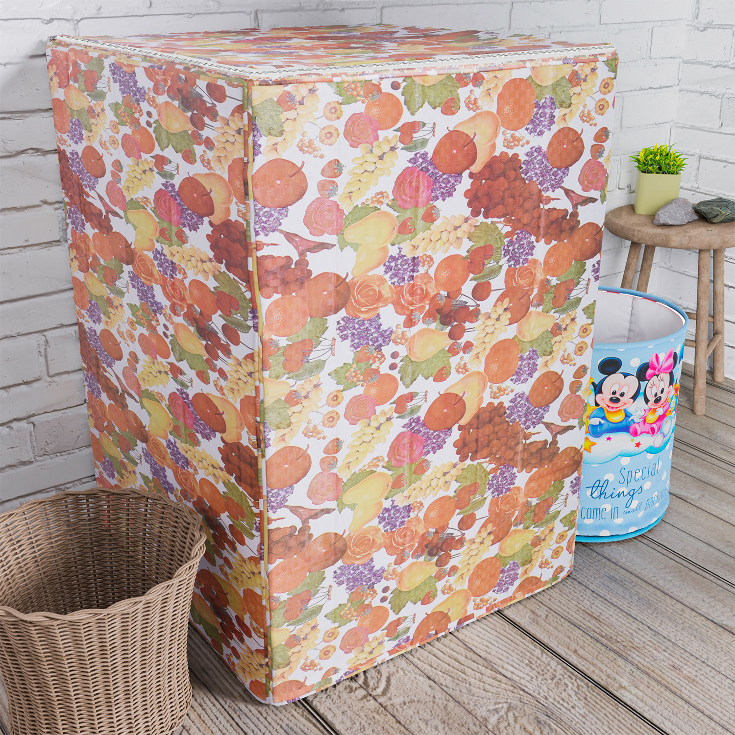 Kuber Industries Washing Machine Cover | Fruit Print Washing Machine Cover | PVC | Top Load Fully-Automatic Washing Machine Cover | Multi