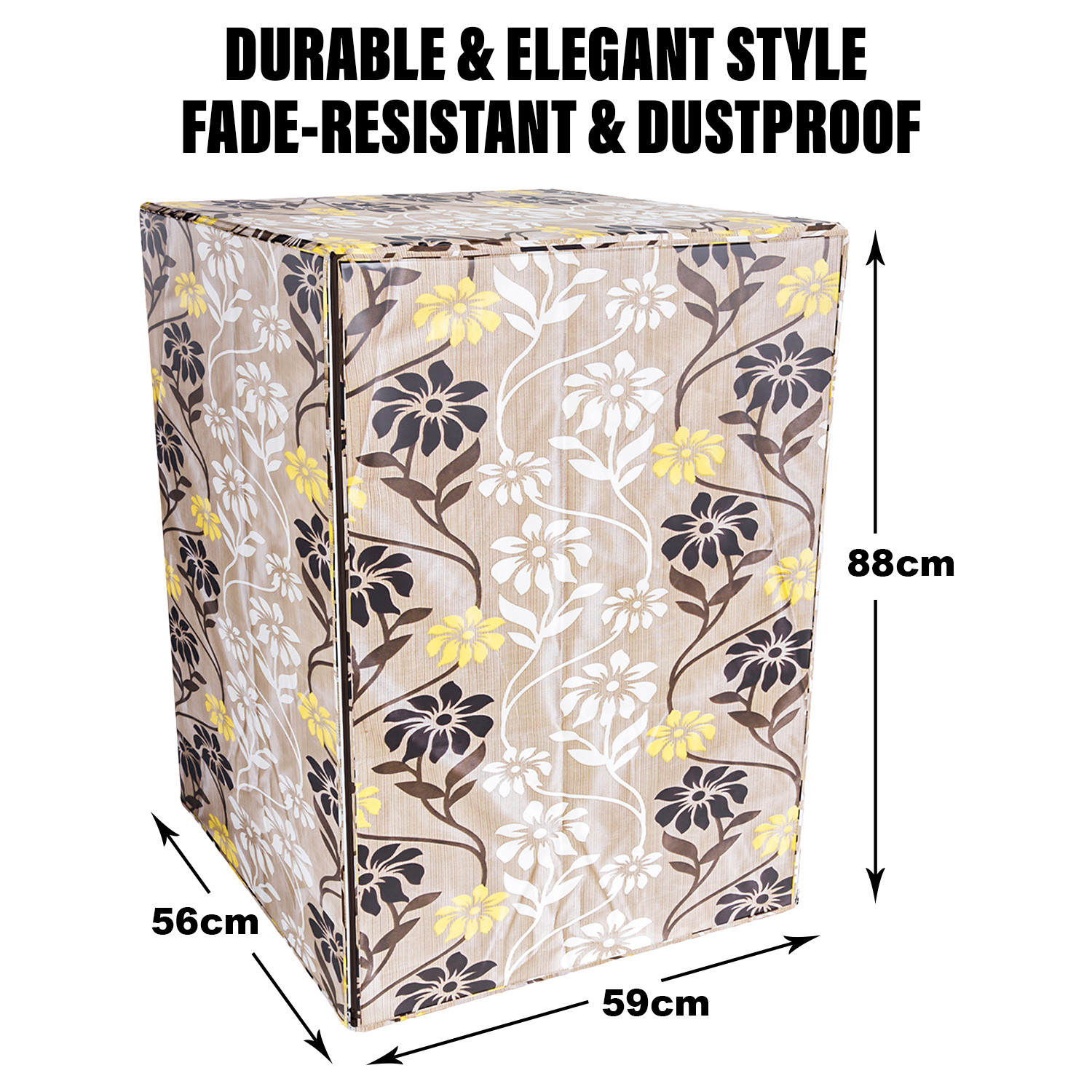 Kuber Industries Washing Machine Cover | Golden Flower Print Washing Machine Cover | Knitting Polyester | Front Load Washing Machine Cover | Brown